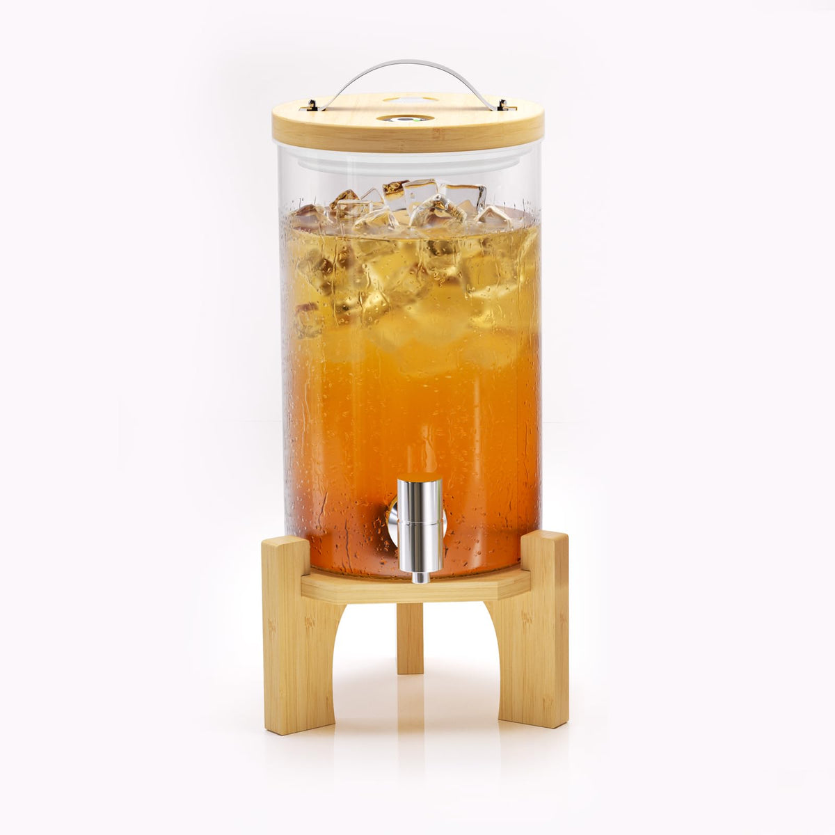 VOVUVK 1.2 Gallon Glass Drink Dispenser For Parties, beverage dispenser with Bamboo wood stand And Stainless Steel Spigot, Juice or lemonade dispenser Laundry Detergent Dispenser (1 PACK)