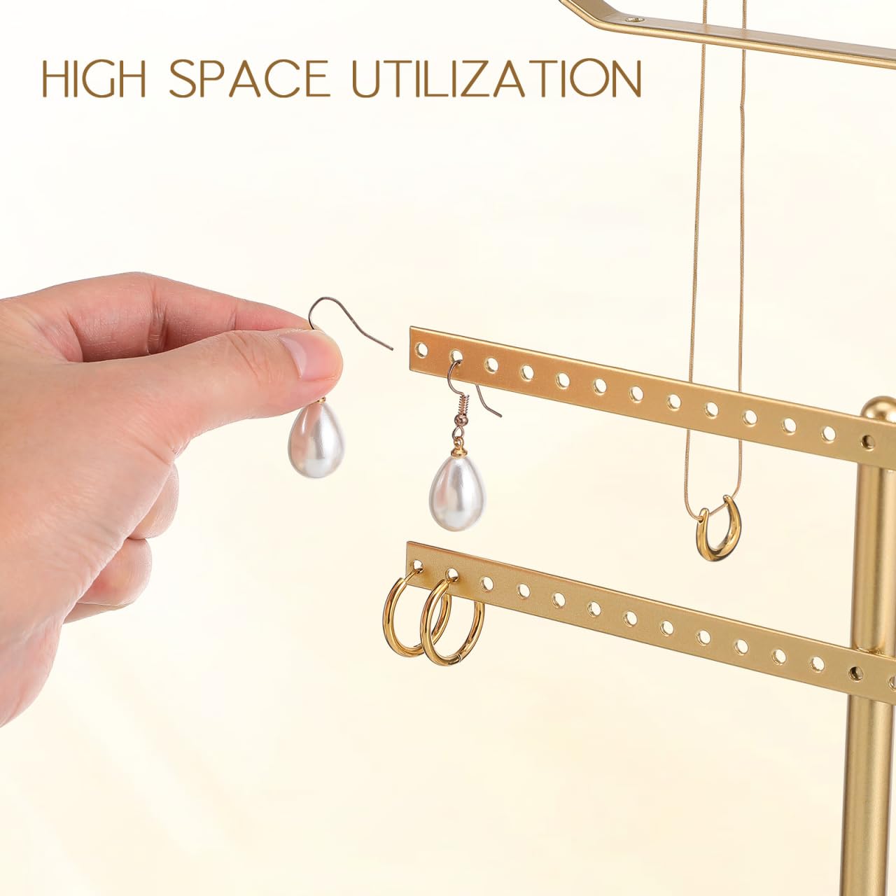 WRITWAA Jewelry Storage Rack Multi-Tier Jewelry Organizer Stand with Tray for Necklaces Earrings Rings Bracelets Desktop Display Holder for Home Vanity