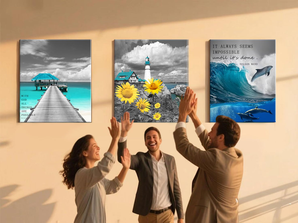Inspirational Wall Art Canvas Poster Framed Canvas Motivational Print Seascape Ocean Pictures for Bedroom Office Living Room Home Decoration