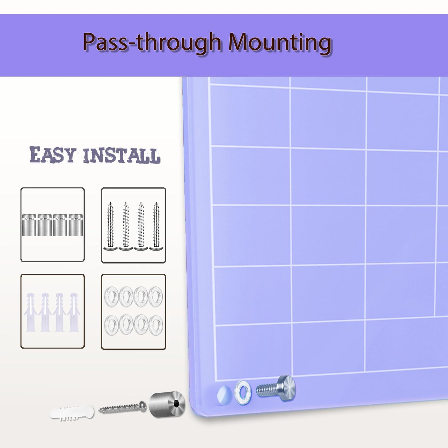 Marribol Acrylic Calendar for Wall,15.7''x11.8'',Acrylic Wall Calendar with Dry Erase Surface,Acrylic Monthly Calendar for Wall,Purple Dry Erase Board for Home Office School-PGYL-Pu-3040
