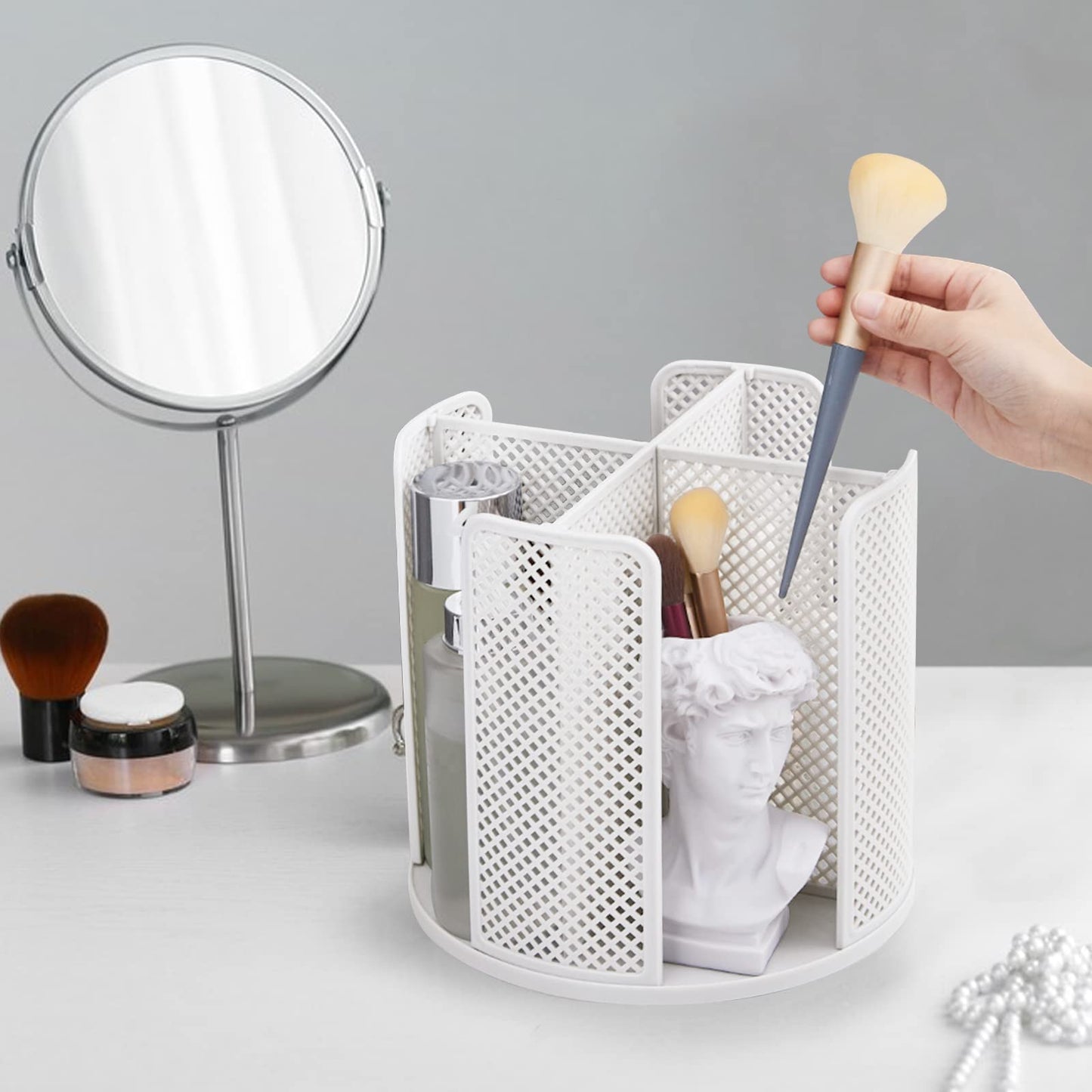 Honlibey Cup and Lid Organizer Cup Dispenser Coffee Cup Organizer Paper Cup Holder Rotating for Bathroom, Restaurant, Break Room, Coffee Station, Bar, Buffet, Kitchen Cabinet, Countertop,4 Compartment