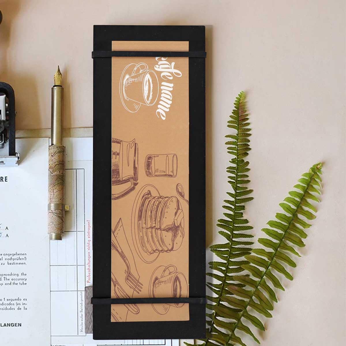 LZMS 4 Pcs 4 1/2" x 12 1/2" Black Wood Color Clipboards - Menu Holder - Check Presenter with Straps - for Pocket Sized Notepads