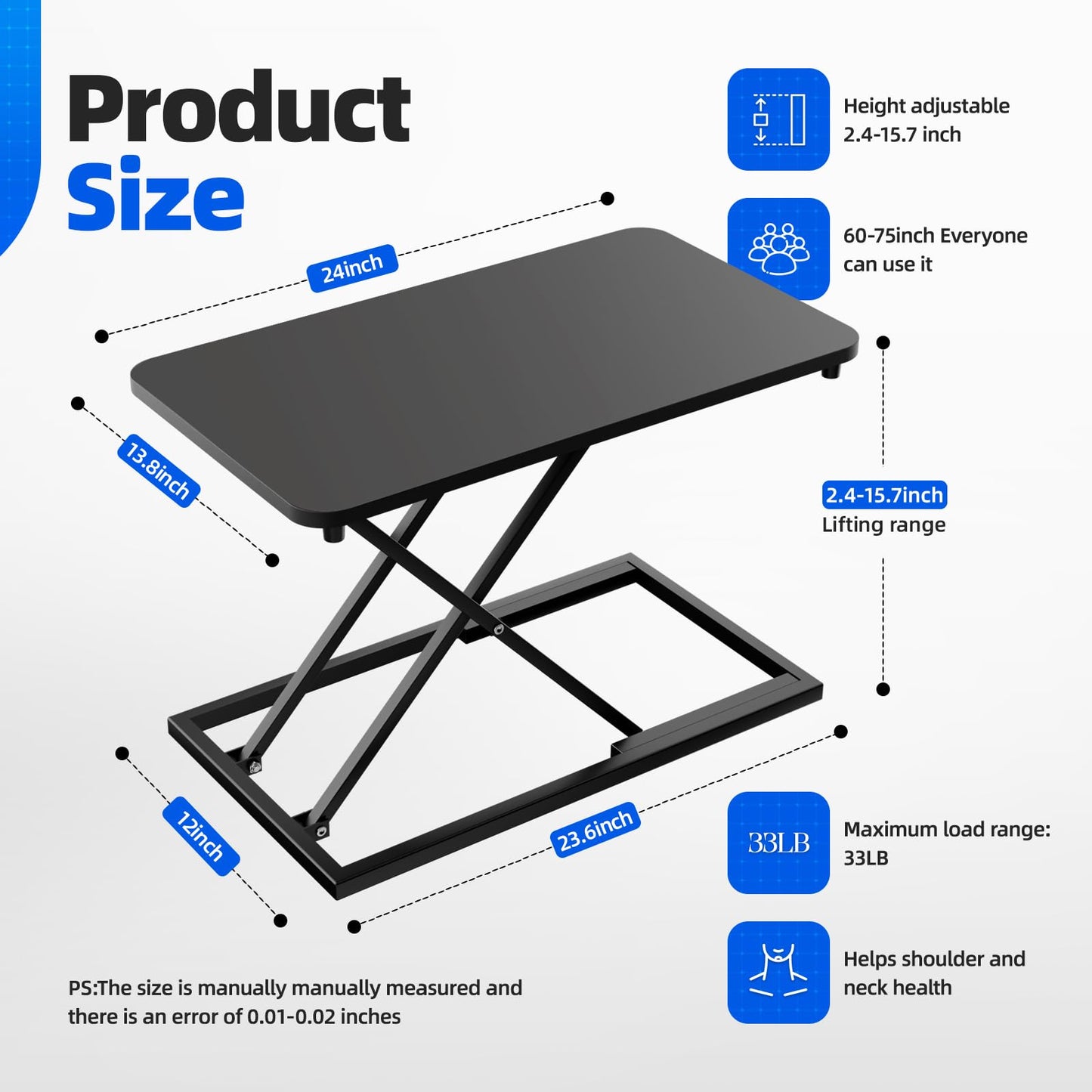 Hoodutric Standing Desk Converter Height Adjustable, Sit to Stand up Desk Riser Computer Workstation use in Laptop and Single Monitor Ergonomic Desktop Workstation for Home Office - Black