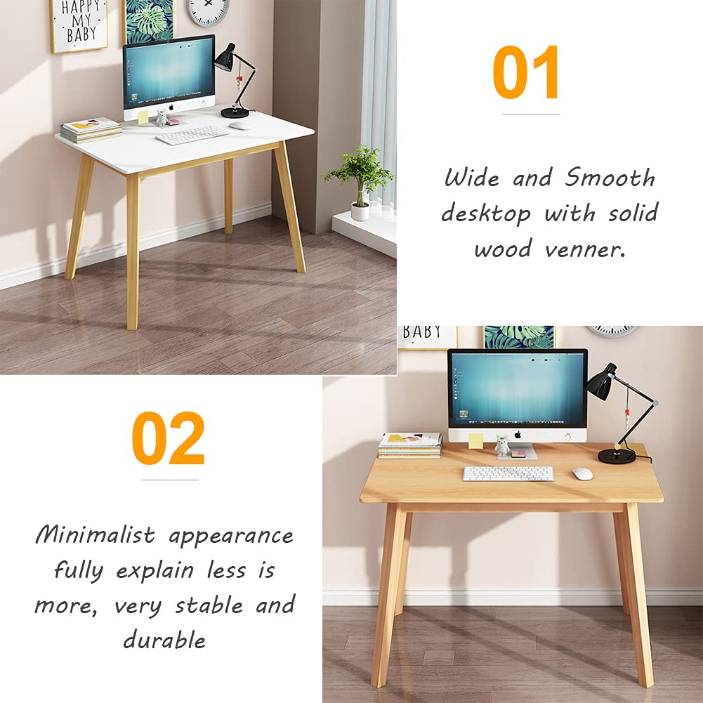 IOTXY Simple Wooden Writing Desk - Modern Minimalist Style PC Laptop Computer Workbench with Solid Wood Legs, 47" W Home Office Work Table for TV Stand Music Video Live Broadcast Workstation, Oak