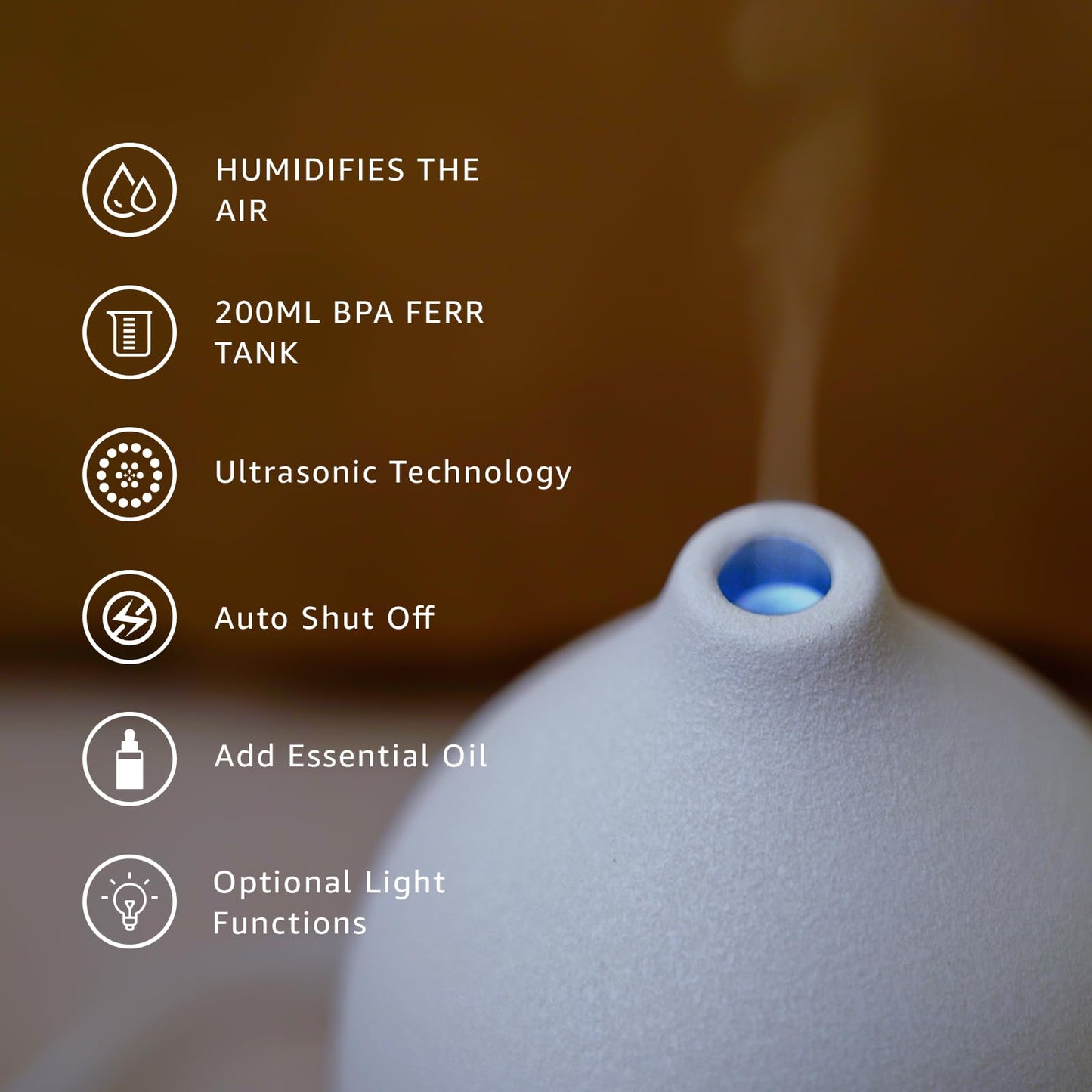 Gooamp 200ML Ceramic Essential Oil Diffuser (Set of 2) - Ultrasonic Aromatherapy & Humidifier with 7-Color LED Lights, Auto Shut-Off, Wood Grain Base, 1H/3H/6H Timer | Scent for Home, Office, Yoga
