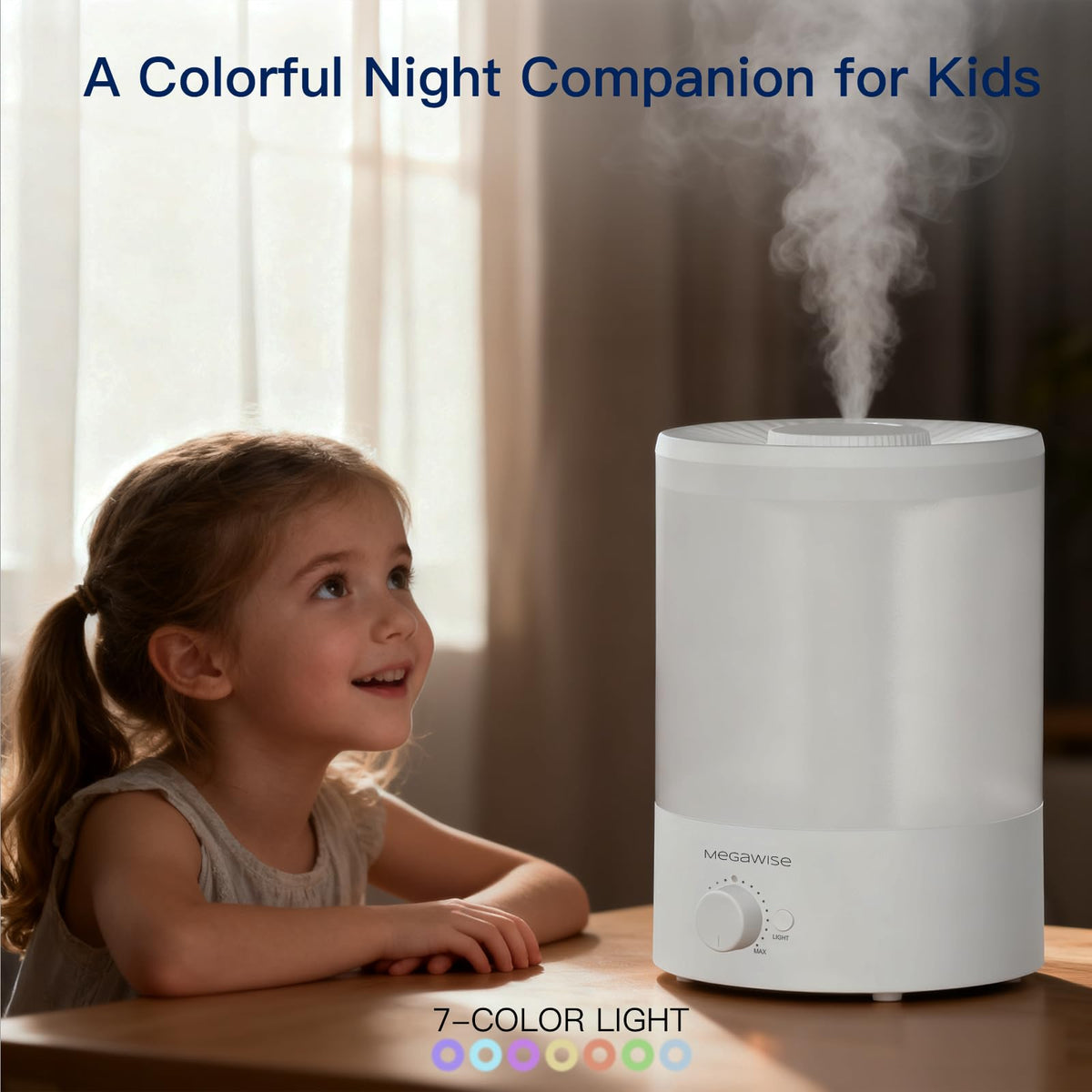 MEGAWISE 2 pack 3.5L Ultrasonic Cool Mist Humidifier – Top-Fill, Essential Oil Diffuser, Quiet Operation, Night Light, Auto Shut-Off for Home & Office (2)