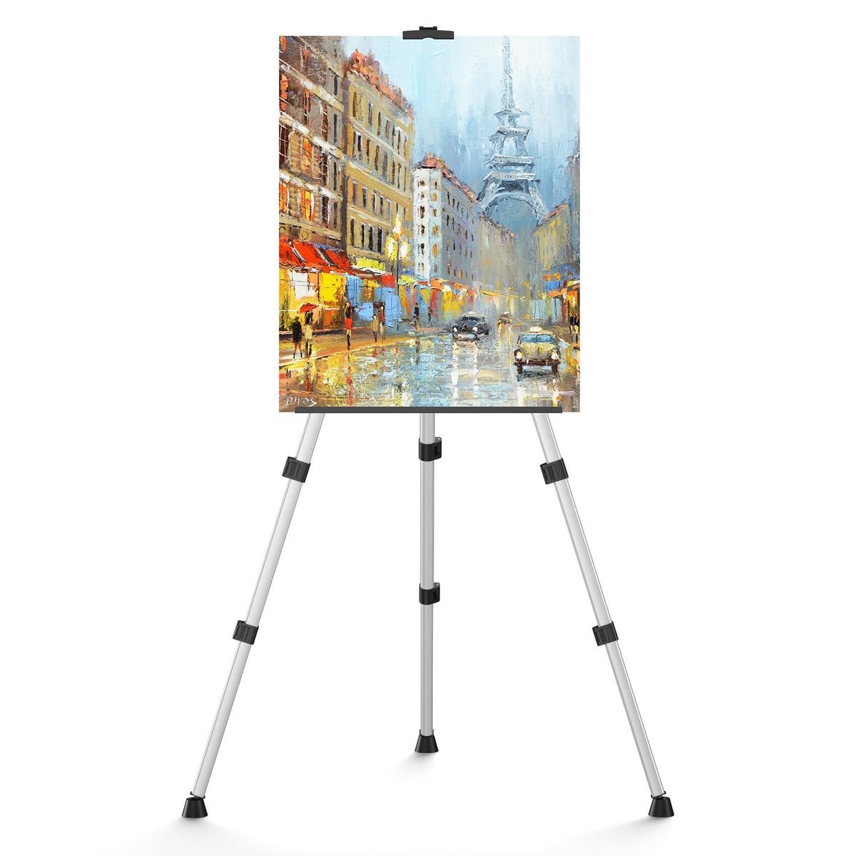 Art Easel Stand for Painting or Sign, Portable Adjustable 66 inches Display Tripod Artist Floor Aluminum Metal Easel with 1 Bag for Table-top/Floor Drawing, Sturdy for Canvases Displaying - Silver