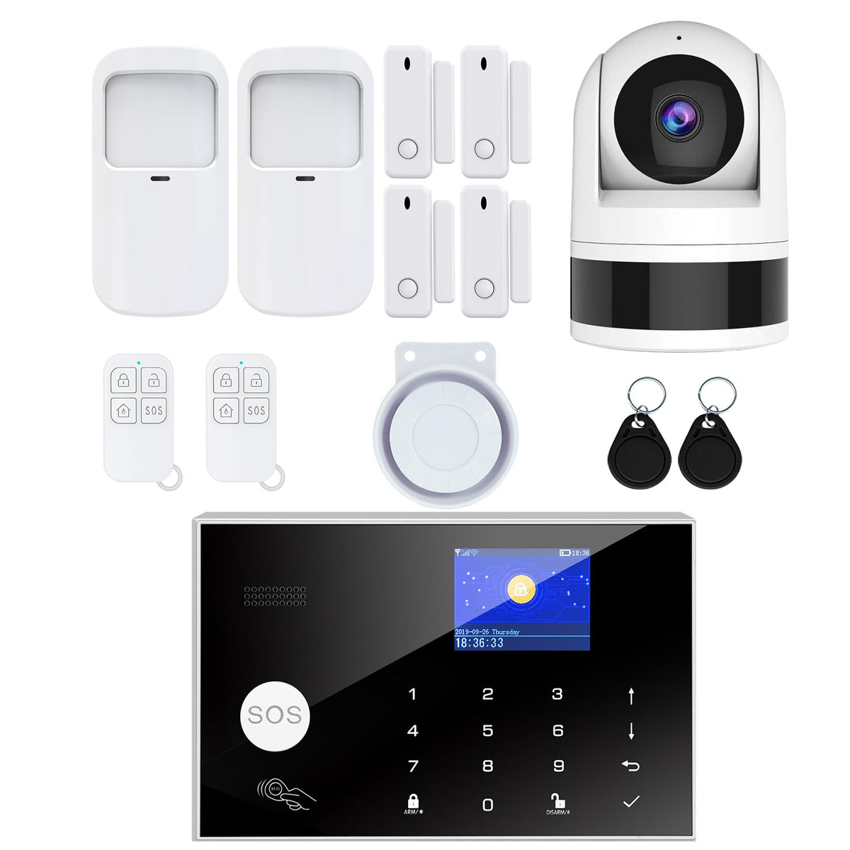Wireless Home Alarm System, 13pcs GSM SMS 2G WiFi Full Burglar Alarm System, Siren Alarm with PIR, Door Window Sensor, Camera, Remote Control for Apartment, Garage, Office