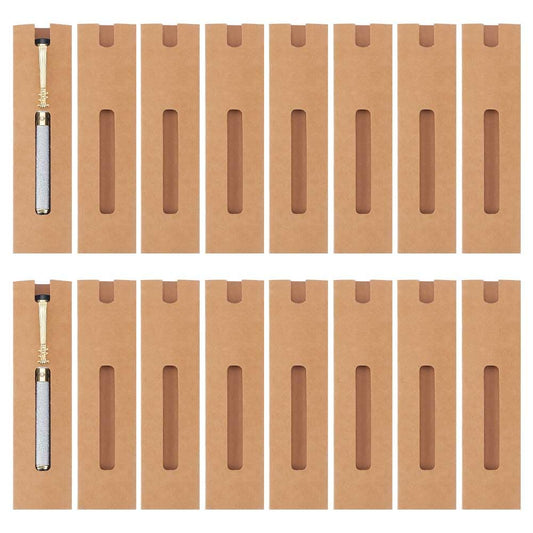 NBEADS 50 Pcs Kraft Pen Gift Boxes, Burlywood Slip-in Pen Packaging Box with Window for Pencil Ballpoint Fountain Pen Display Christmas Gift and Office School Supplies, 6.1x1.57inch