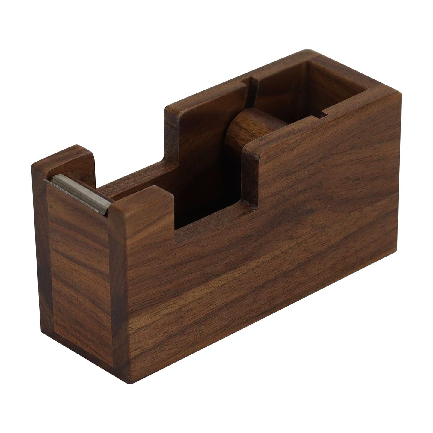 Buqoo Wood Desk Tape Dispenser Natural Walnut Wood Tape Desk Dispenser Cute Packing Tape Dispenser Sturdy and Stylish Adhesive Tape Holder for Office and Home Use (Black Walnut)