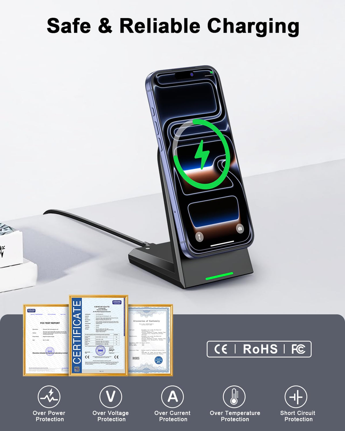 NANAMI 25W Magnetic Wireless Charger Stand, Fast Magnetic Phone Charger, N52 Alignment, 360° Adjustable, Auto-Dim LED, Cooling & Safety Protection for iPhone 17/16/15/14/13/12 & Google Pixel 10 Series