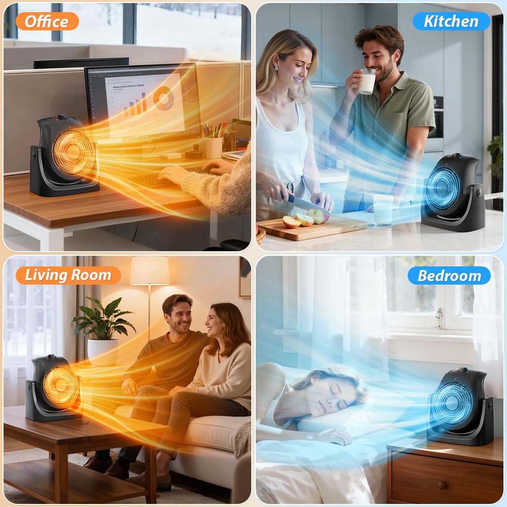 Portable Electric Space Heater Cooling Desk Fan 2 in 1 Heater Fan Combo with 45° Tilt, 2 Wind Speeds, 1500W Overheat Protection Personal Small Heater for Home Office
