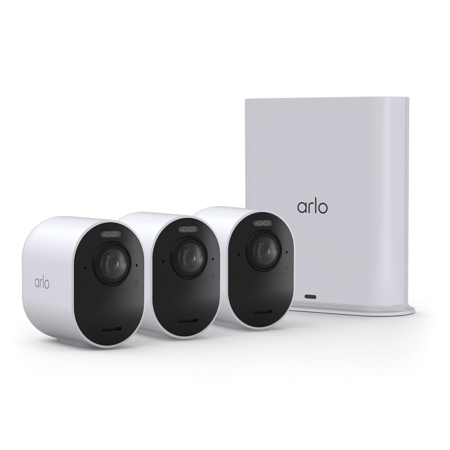 Arlo Ultra (3rd Gen - 2025 Release) 4K Security Camera + SmartHub, Battery Power, Emergency Response, AI Summary, 1-Month Trial of Secure Plan, 180° Field of View, 3 Cam, White, Motion Alert