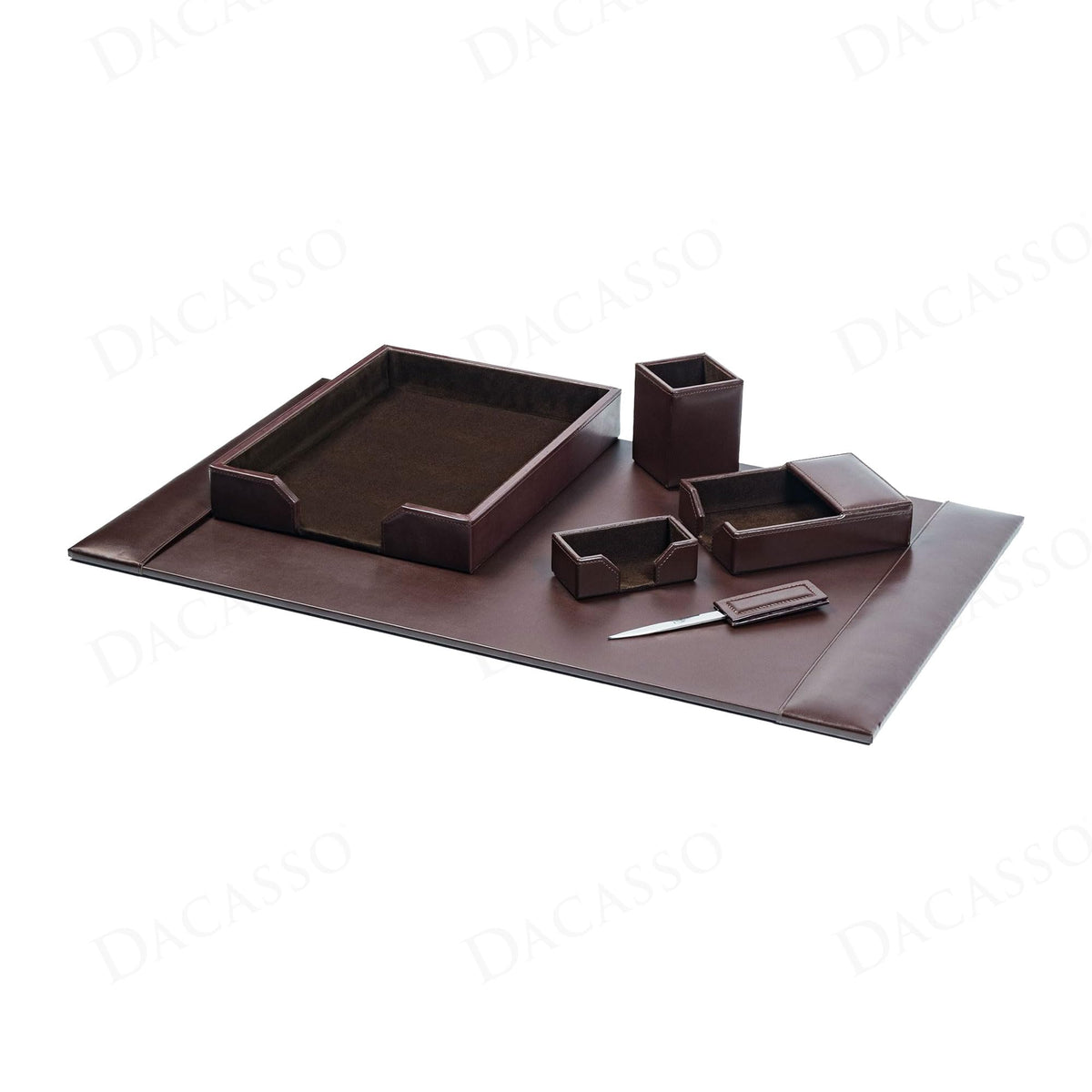 Dacasso Dark Brown Bonded Leather Luxury 6 Piece Desk Set - Blotter Pad & Desk Organization Essentials - Executive Decor and Surface Protector