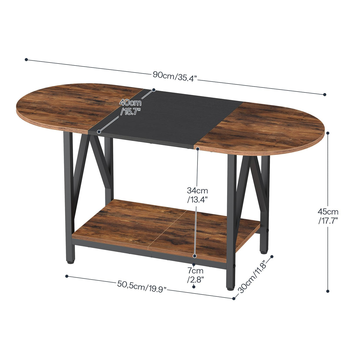 HOOBRO Coffee Table for Living Room, 2-Tier Oval Coffee Table, Industrail Centre Table with Open Shelf, for Small Space, Home Office and Dining Room, Rustic Brown and Black BFK13KF01