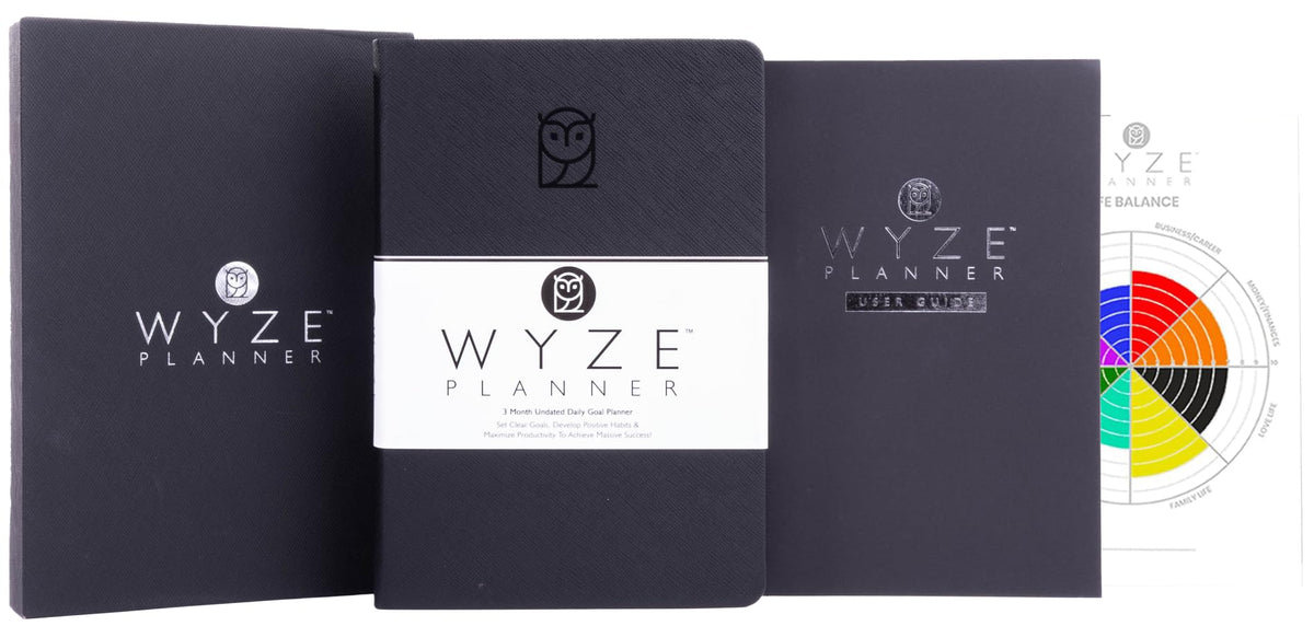 Wyze Planner Undated Daily Planner – 3-Month A5 Productivity Organizer with Full Page Per Day, Hourly Schedule, Goal Setting, Habit Tracker, Weekly & Monthly Pages – Hardcover Time Management Notebook (Black)
