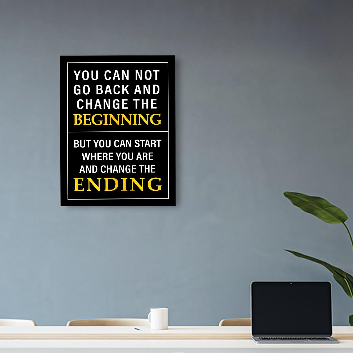 OTINGQD Inspirational Quotes Wall Decor,Positive Office Decor Wall Art,You Can't Go Back and Change the Beginning Motivational Canvas Wall Art for Home Classroom Bedroom