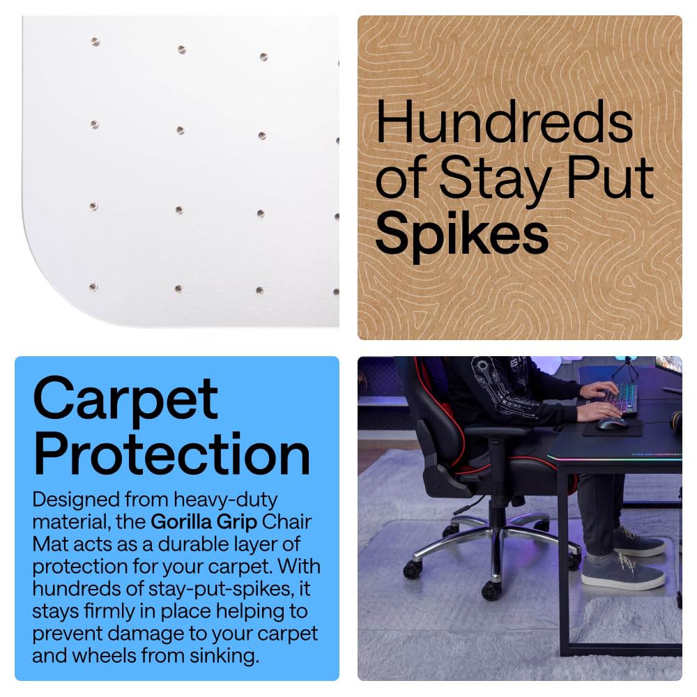 GORILLA GRIP Slip Resistant Clear Office Chair Mat for Carpet Floors, Smooth Rolling Glide Under Desk, Heavy Duty Plastic Computer Mats and Carpeted Floor Protector, Work and Gaming Chairs, 29x47