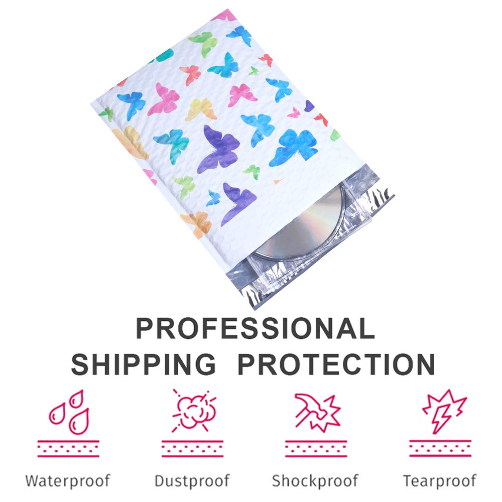 UCGOU Bubble Mailers 6x10 Inch Colorful Butterfly 25 Pack Poly Padded Envelopes Small Business Mailing Packages Self Seal Adhesive Waterproof Boutique Shipping Bags for Jewelry Makeup Supplies #0