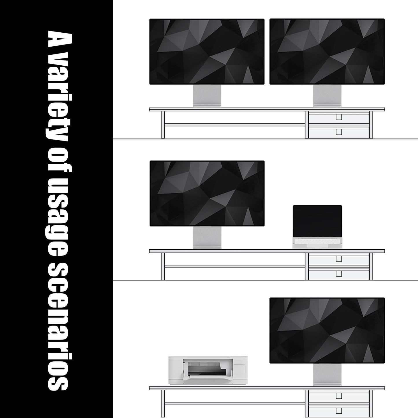 FENSULN Dual‑Tier Monitor Stand Riser with Drawers, Desktop Organizer Shelf Storage for Computer Screen 2 Monitors, Supports for PC Computer Monitor, Printer, Heavy TV Riser Brown and Black