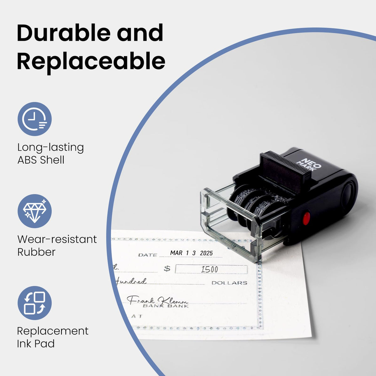 NEO MARK Self-Inking Date Stamp,12-Year Adjustable Rubber Dater, Ideal for Business, Receiving, Accounting & Expiration - with an Extra Refill Ink Pad