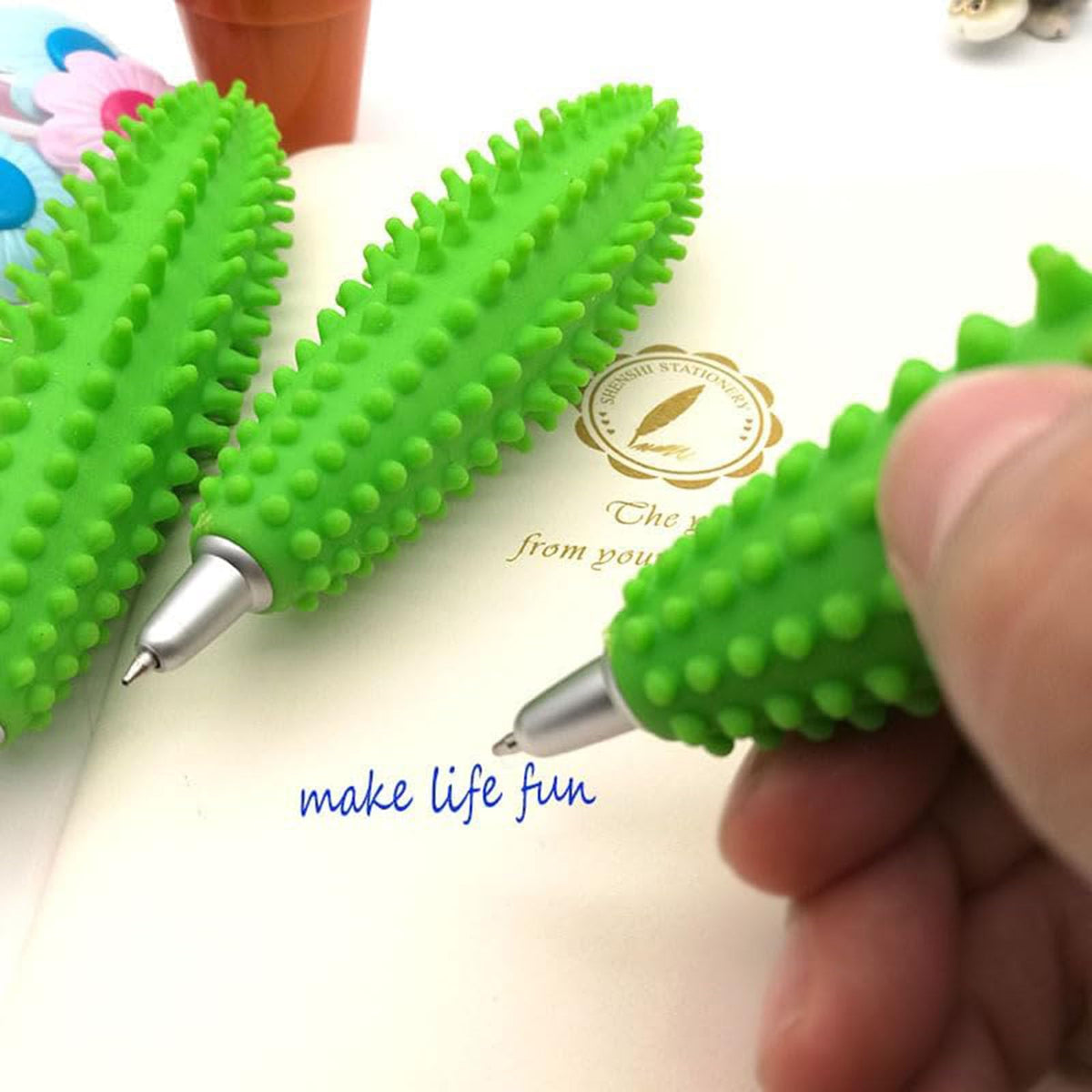 Senroce 3 Pack Cactus Pens, Realistic Plant Pen Artificial Succulent Pot Pens with Cute Novelty Desk Decor And Fun Office Supplies Blue Ink for Coworkers, Friends, Plant Lovers