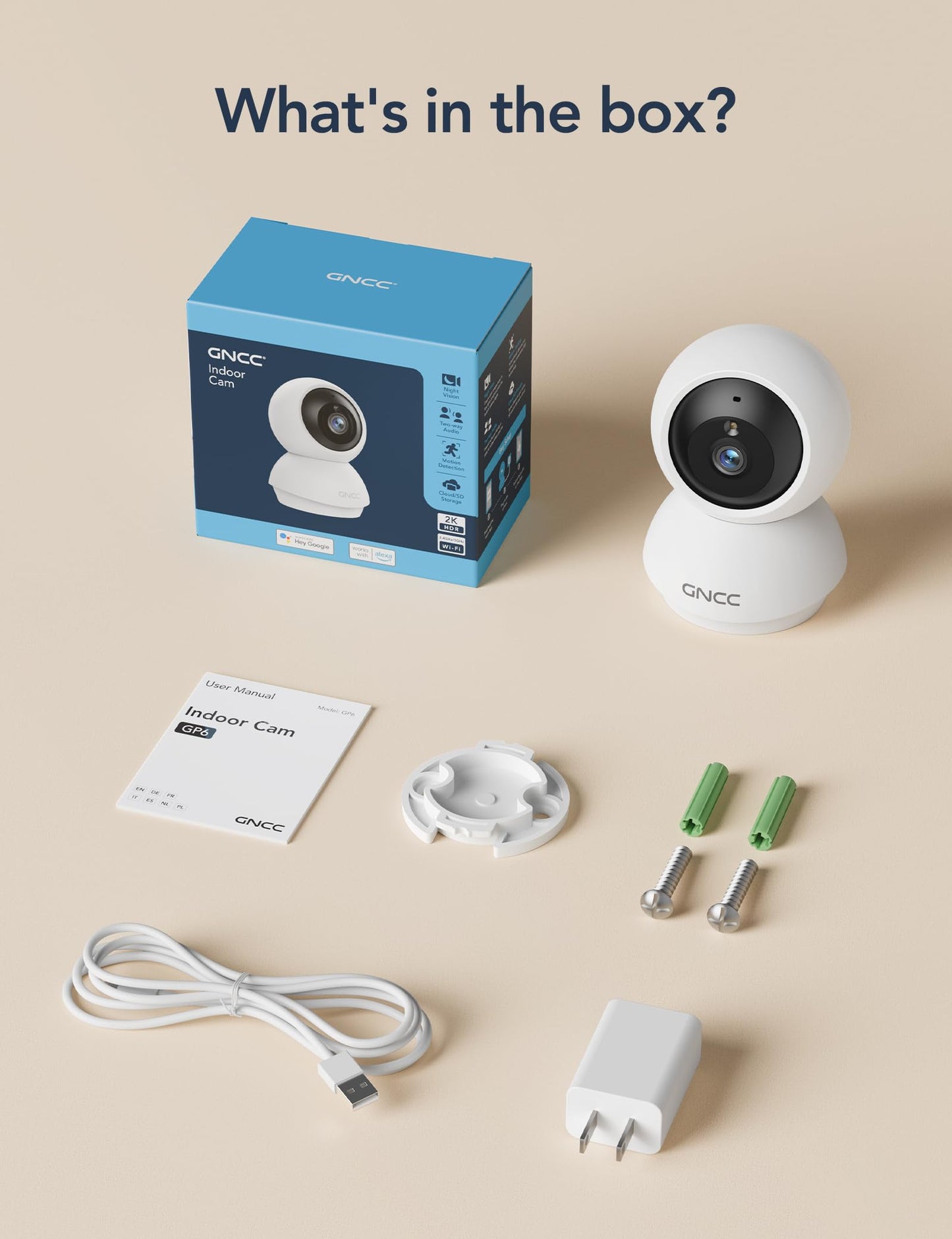 GNCC 2K Cameras for Home Security-2.4/5Ghz WiFi Indoor Camera with 360° Motion Detection for Pet/Baby/Nanny/Dog 2-Way Audio, Night Vision, 24/7 SD Card Storage, Cloud Storage, Works with Alexa, 4 Pcs