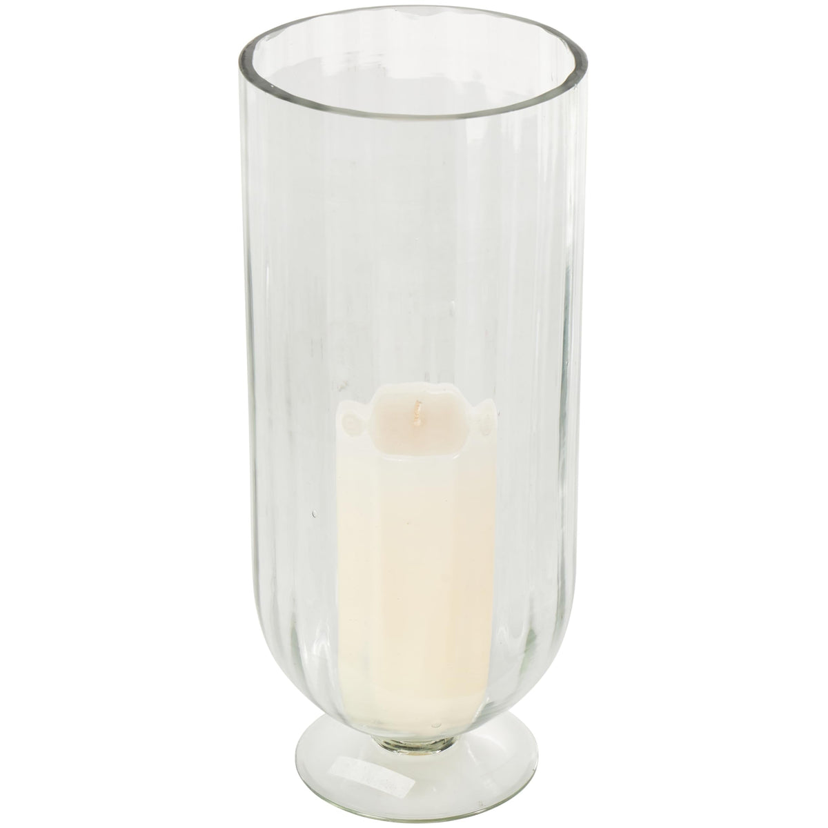 Deco 79 Glass Ribbed Fluted Candle Holder with Elevated Base, 6" x 6" x 14", Clear