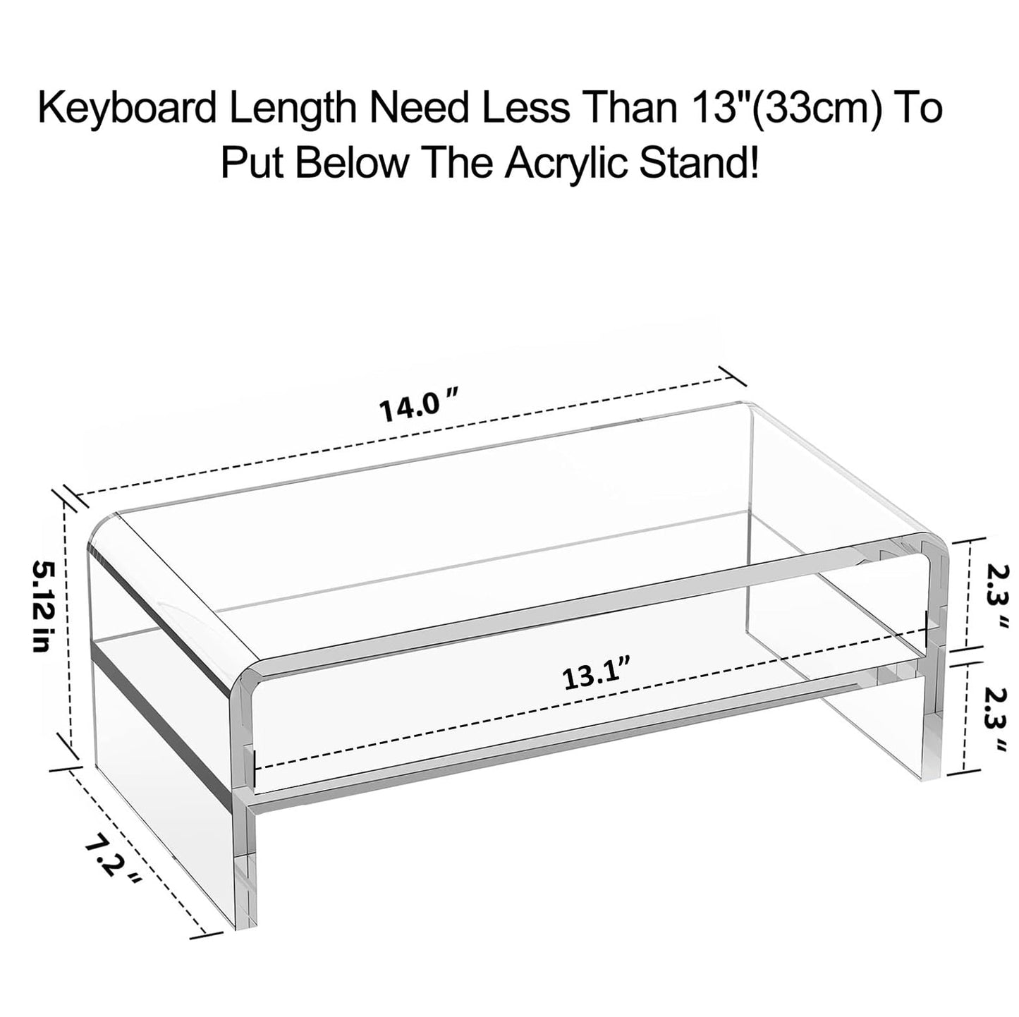 Egchi Acrylic Monitor Stand, 2 Tiers Clear Monitor Riser Computer Stand for Office, Home, Office, 5.12 Inches Hight PC Desk Stand for Keyboard Storage, Premium Platform for Laptop Printer TV Screen