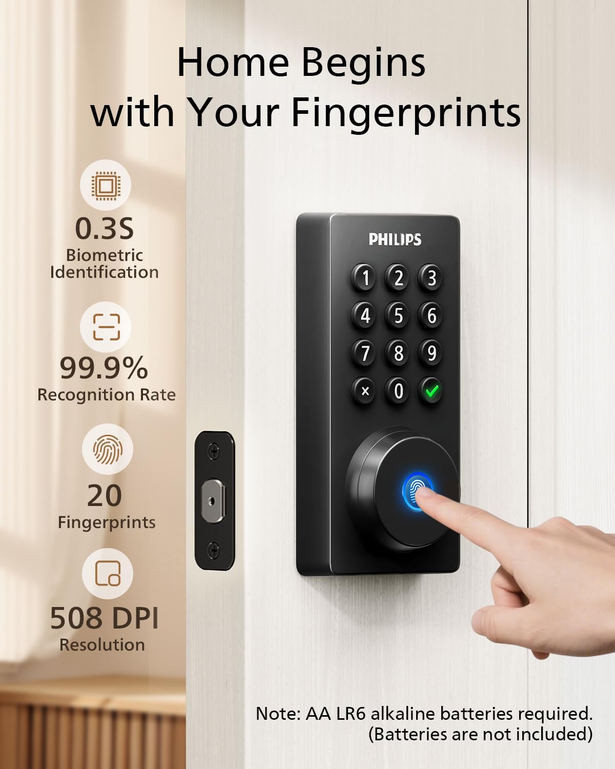 Philips Wi-Fi Door Lock, WiFi Smart Lock Keyless Entry Deadbolt for Front Door, Compatible with Alexa & Google Assistant, Remote Control, Built-in WiFi, APP Fingerprint Passcode Unlock, Auto Locking