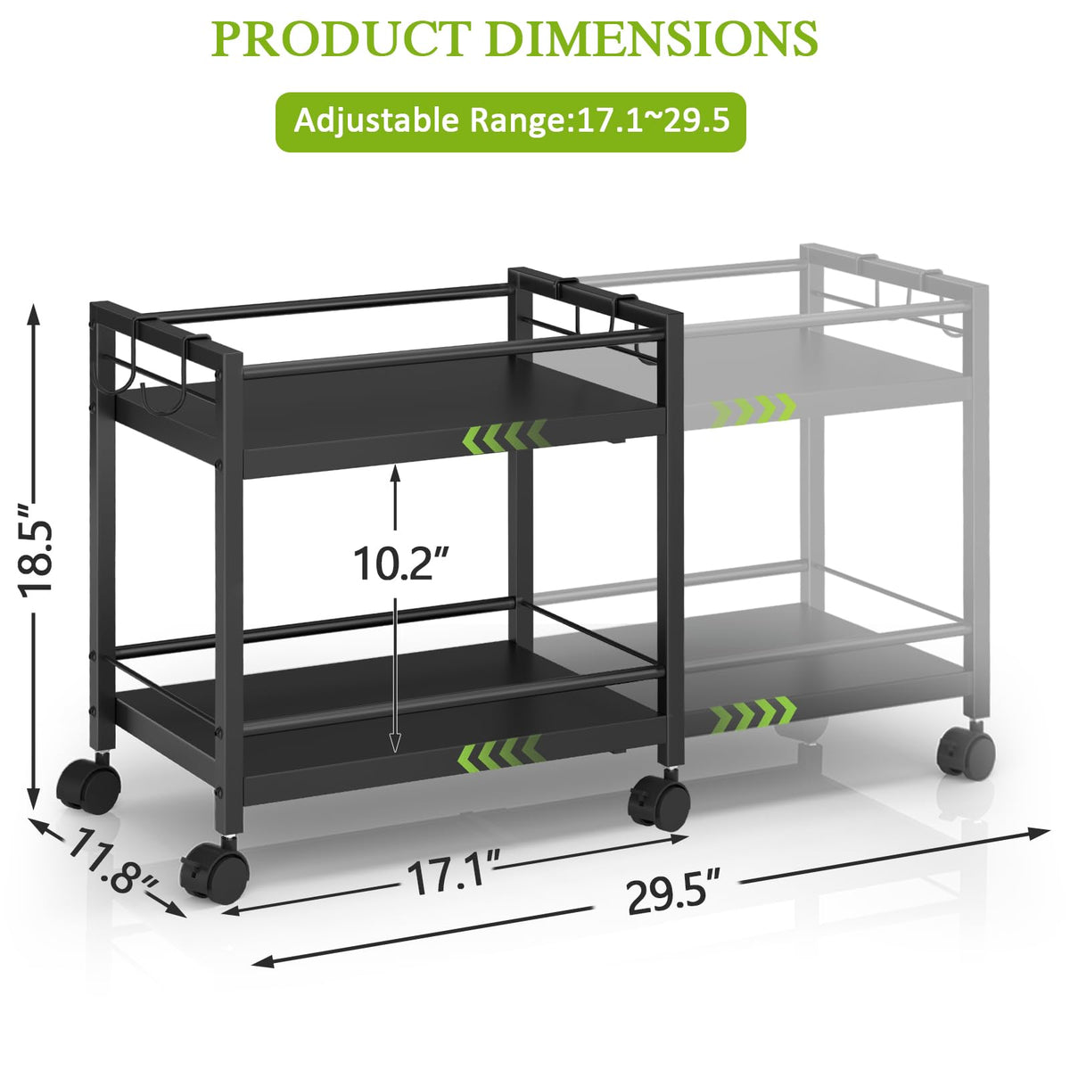 1 Pack 2-Tier Expandable Pantry Floor Organizer Cart, Rolling Pantry Storage Cart with Wheel, Adjustable Can Organizer for Kitchen Pantry, Pantry Shelves and Storage Rack for Snacks, Vegetables, Black