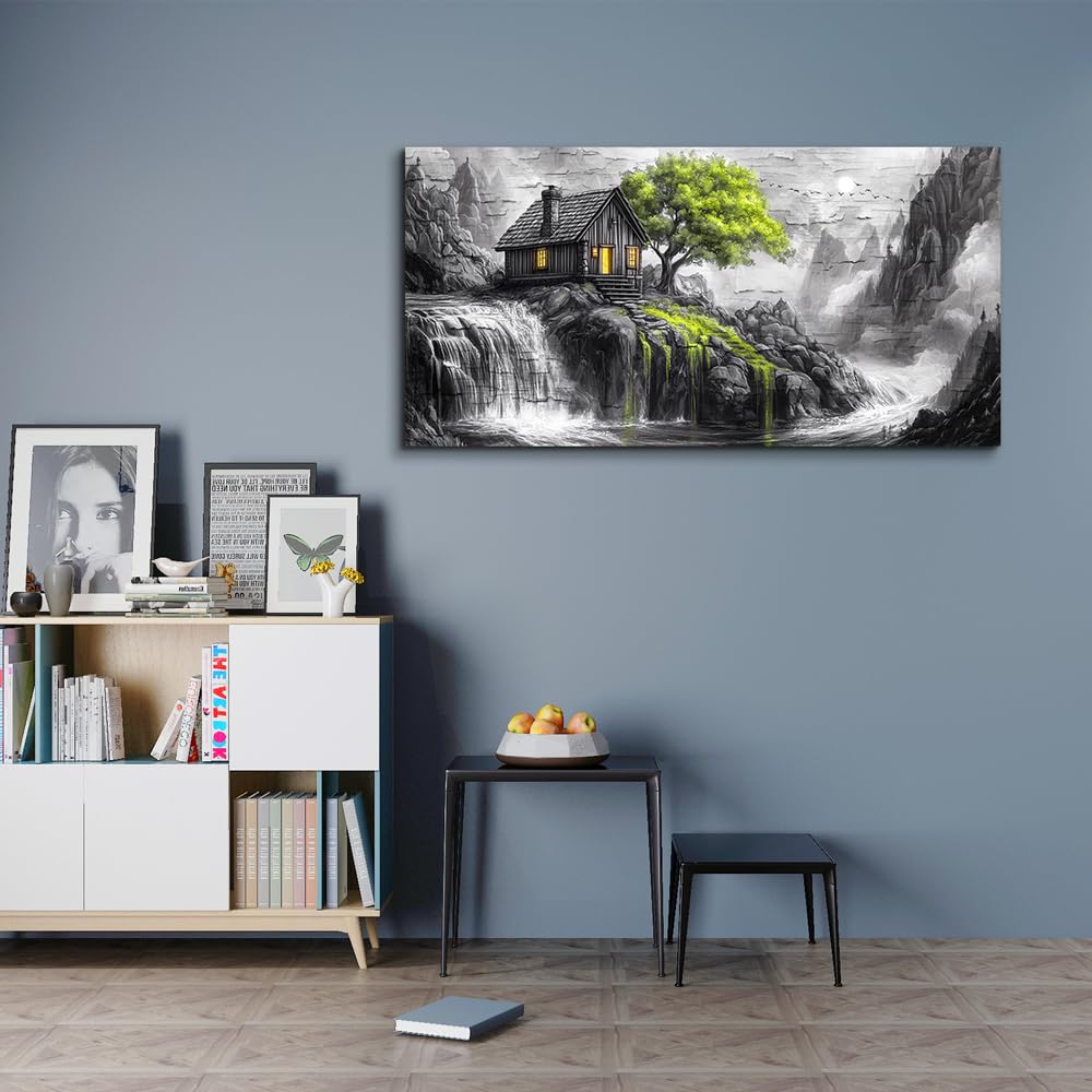 ERQINHUA Black And White Wall Painting Canvas Wall Art For Living Room Wall Decor For Bedroom Office Decoration Green Tree Landscape Pictures Artwork Modern Inspiration Posters Home Decor 20"X40"