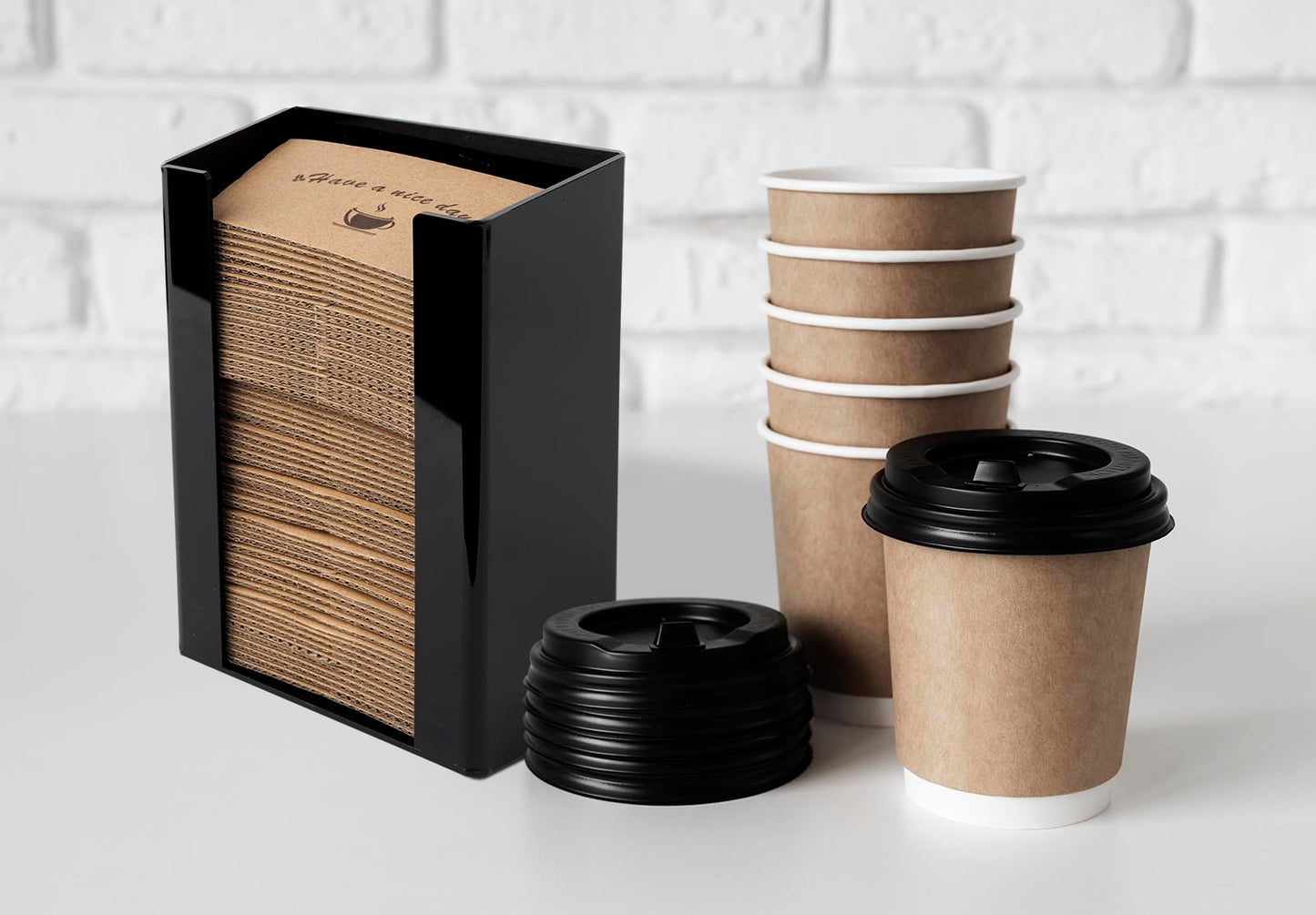 Inevibe Coffee Cup Sleeve Holder - Hot Collar Jacket Organizer for Bulk Storage, Black Vertical Dispenser for Coffee Clutches at Home or Restaurant, Countertop or Wall Mount