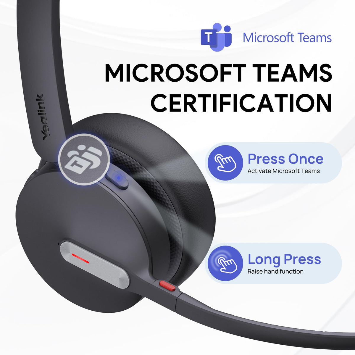 Yealink BH70 Dual Wireless Headset with Mic for Work, Bluetooth Headphone with Teams Certification, up to 35h Talk Time, 147g All-Day Wearing Comfort, Include USB-C/A Dongle & BHC70 Charging Stand