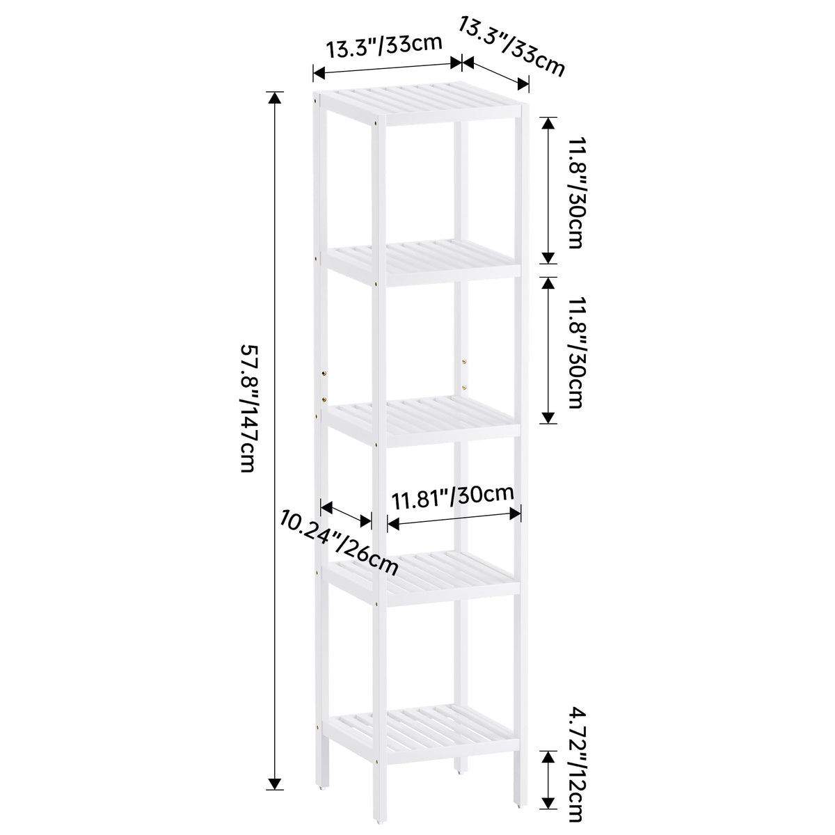 SMIBUY Bathroom Storage Shelf, 5-Tier Bamboo Rack Organizer, Multifunctional Shelving Unit for Living Room Bedroom Kitchen (White)