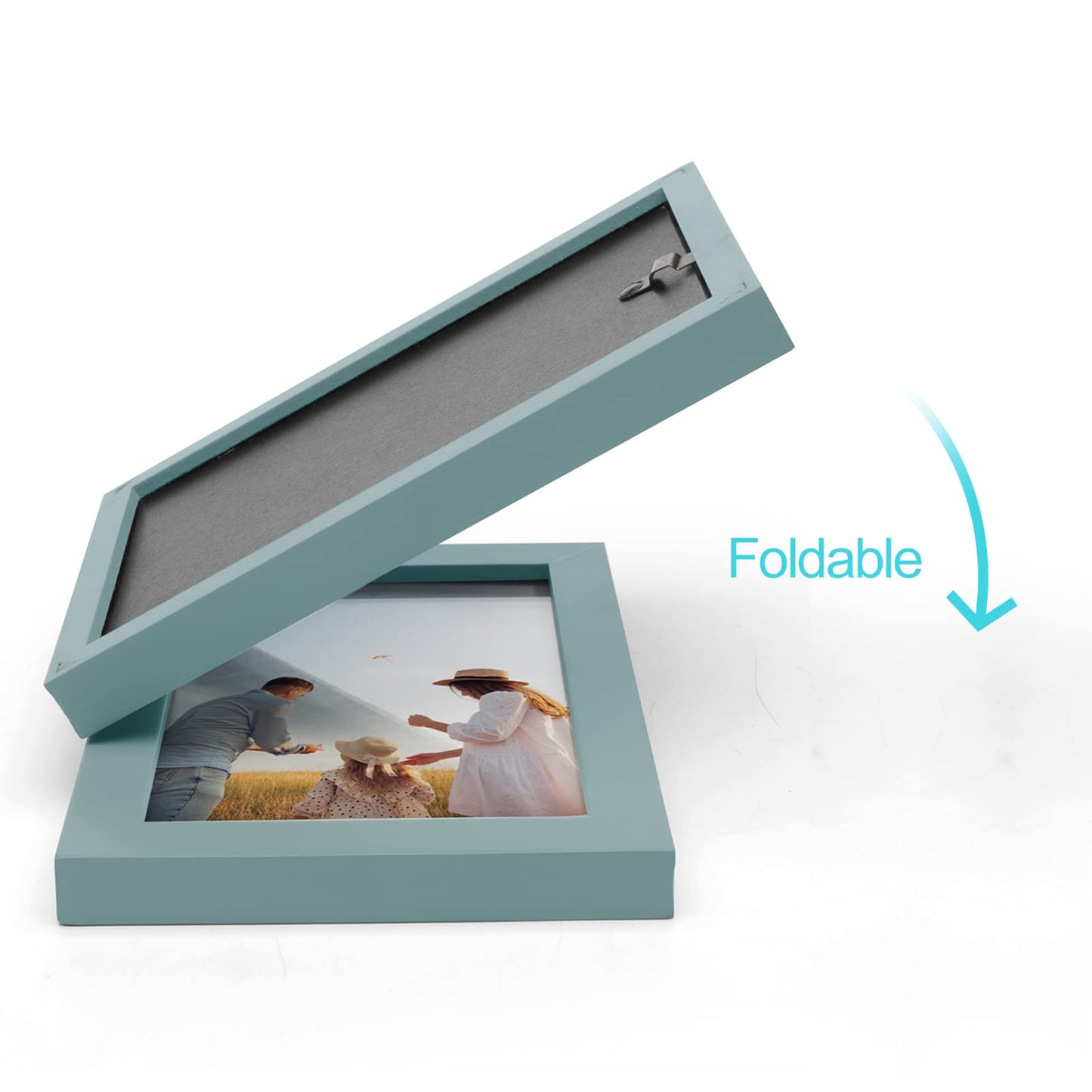 Janreefan Double Vertical & Horizontal 4X6 Picture Frames Hinged Folding Photo Frames in Teal Blue for Wall Hanging or Tabletop Standing, Made of Pine Wood with Real Glass P-S46H64-LAN