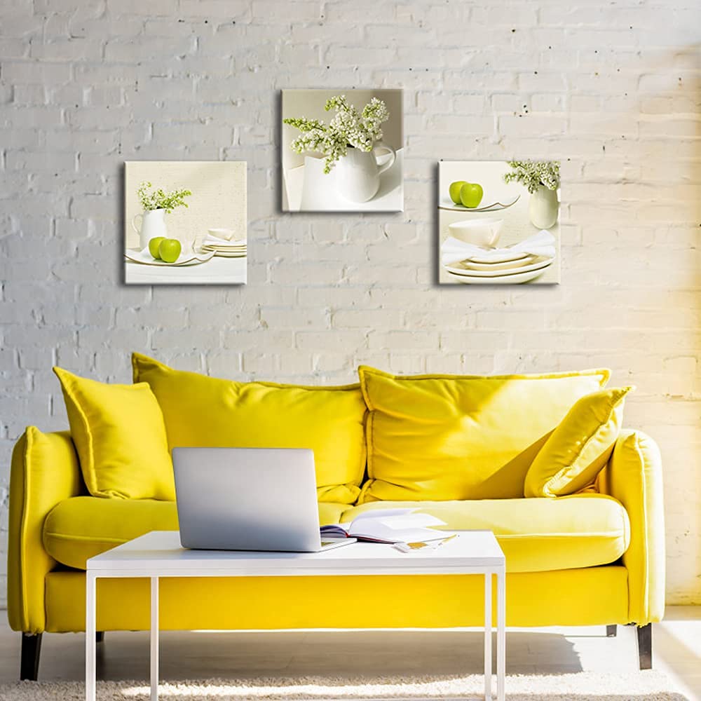Wieco Art Elegant Life Canvas Prints Wall Art Grace Flowers Pictures Photo Paintings for Bedroom Bar Home Decorations Modern 3 Panels Stretched and Framed Decorative Green Floral Giclee Artwork