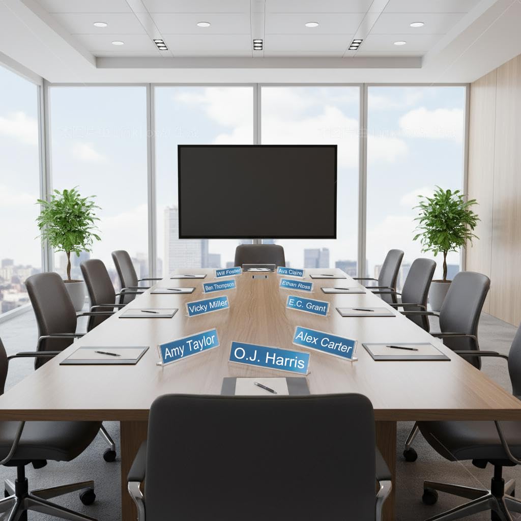 Acrylic Name Plates for Desks 12 Pack, Horizontal Slant Back 2x8 Sign Holder for Table Display, Tent Name Plate Display for Office Conference, Business Event, School Classroom (Clear)