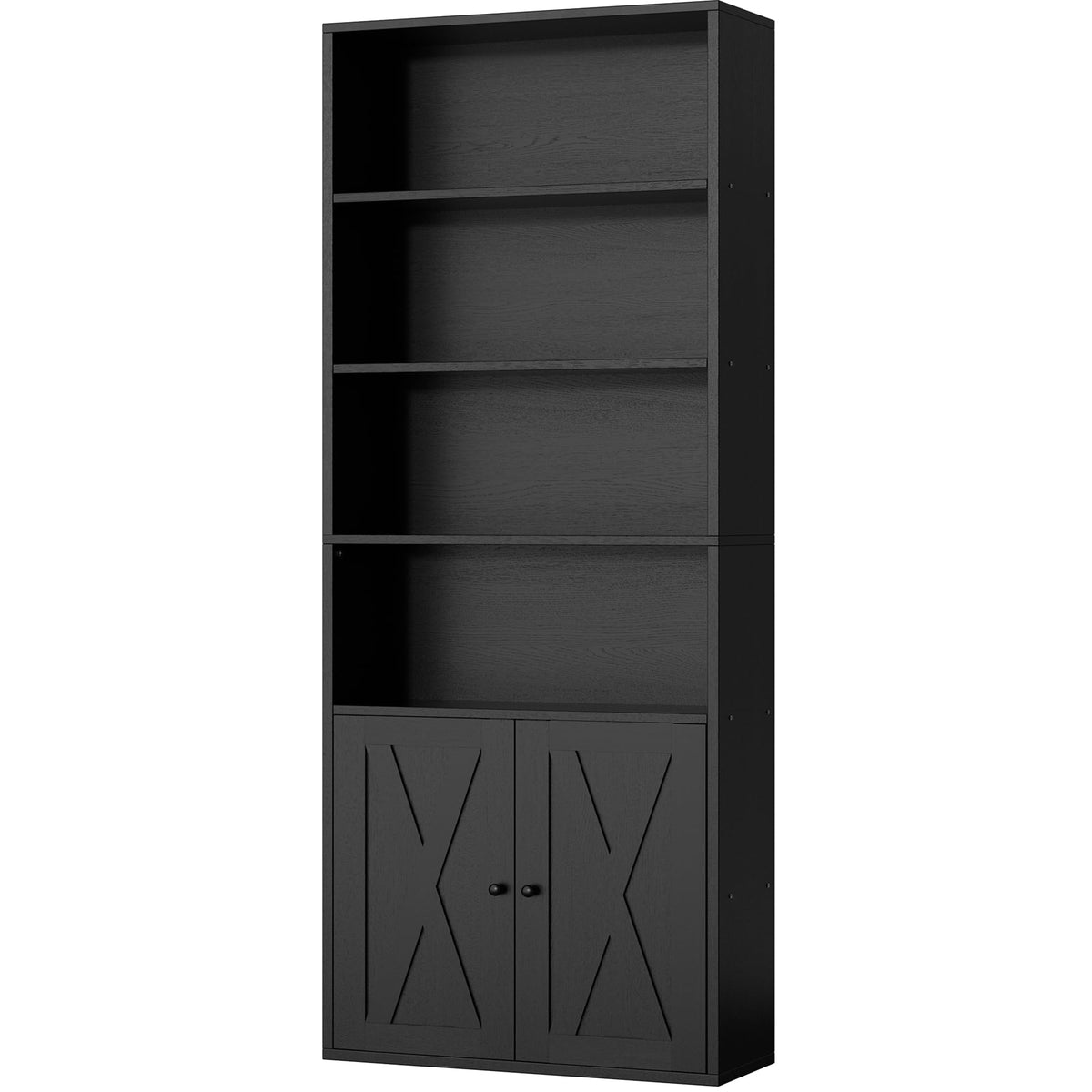 Shintenchi Bookshelf, Industrial Bookshelves and Bookcases with Doors Floor Standing 6 Shelf Display Storage Shelves 70.9 inches Tall Bookcase for Home Office, Living Room (Black)