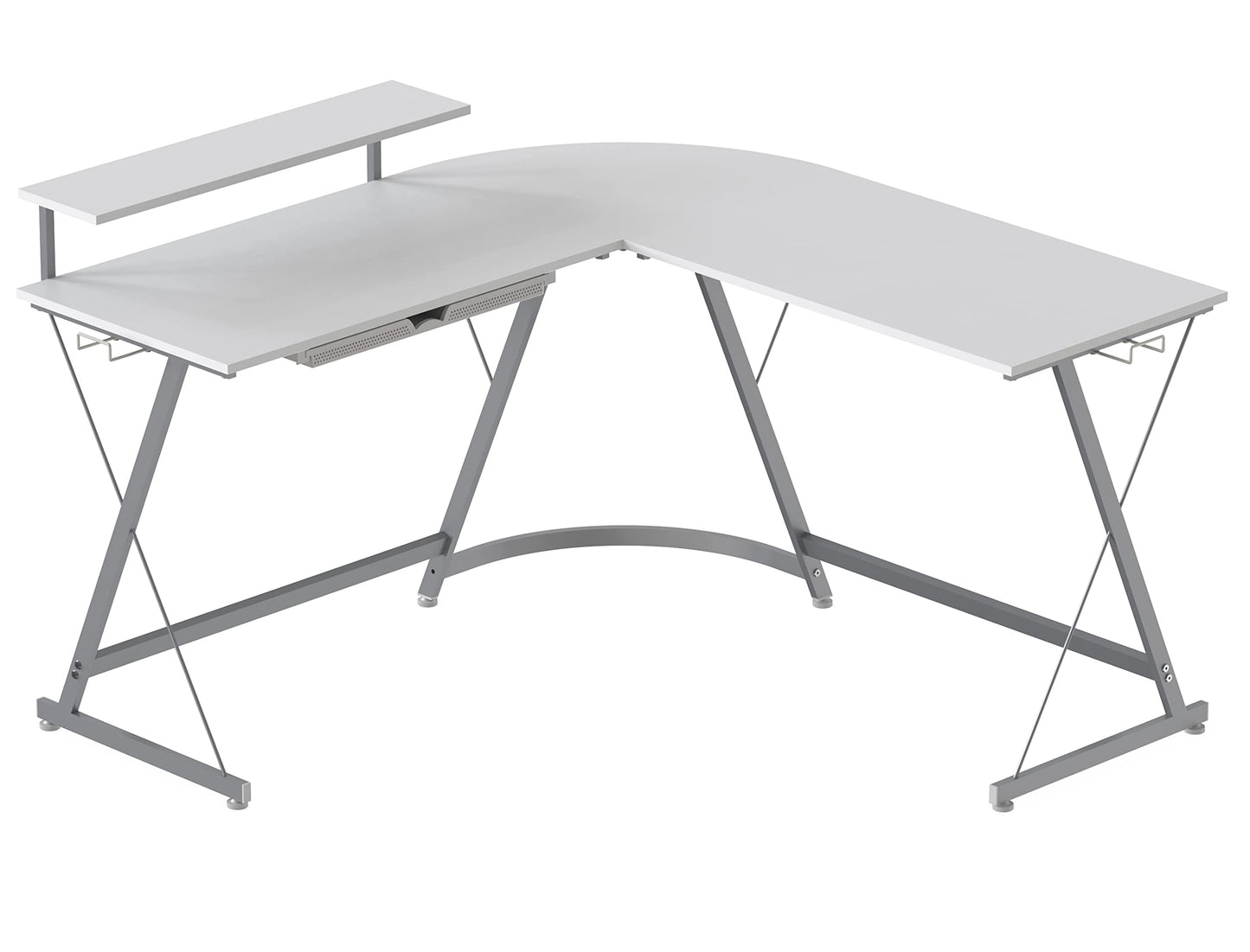 SHW 51 x 51 Inches Vista L-Shaped Desk with Monitor Stand and Drawer, White