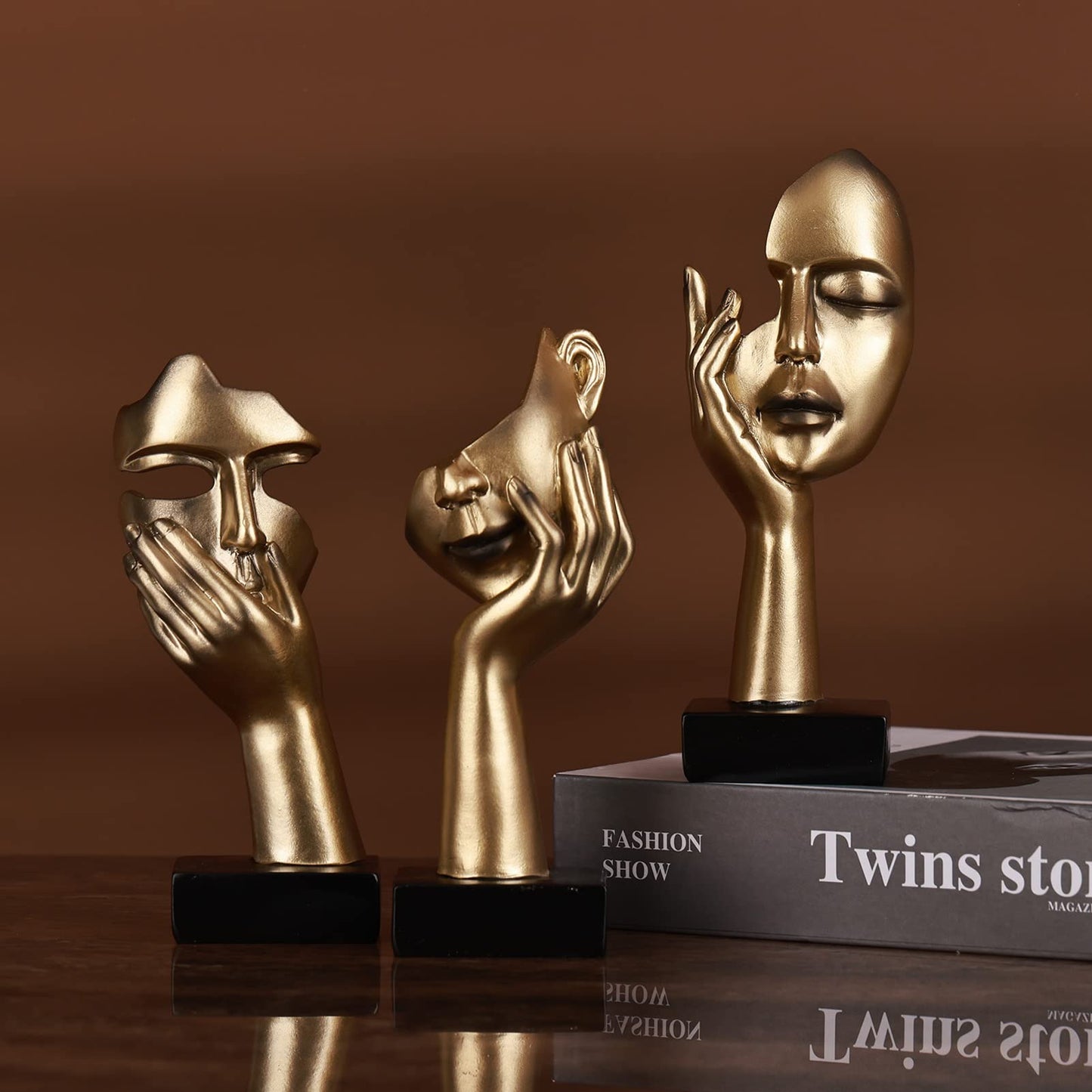 oliruim 3 Pcs Thinker Small Statue Set - Black Gold Home Decor Abstract Art Figurines for Shelves, Living Room Coffee Table, Office Desktop (3 Pcs Gold, 6")