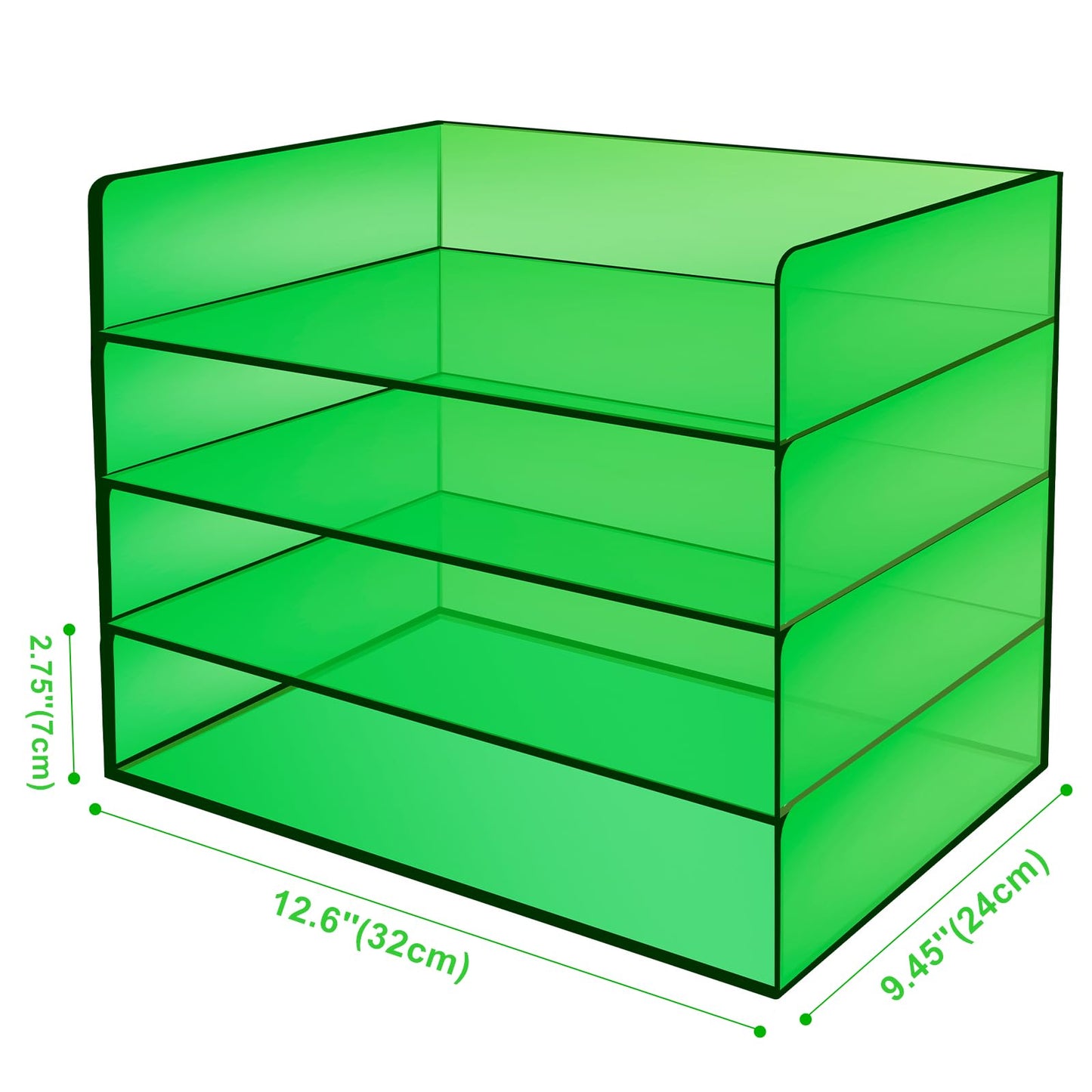 Gelite Acrylic File Organizer for Desk 4 Tiered Stackable Letter Tray Office Paper Storage Desktop Document Sorter, Emerald Green