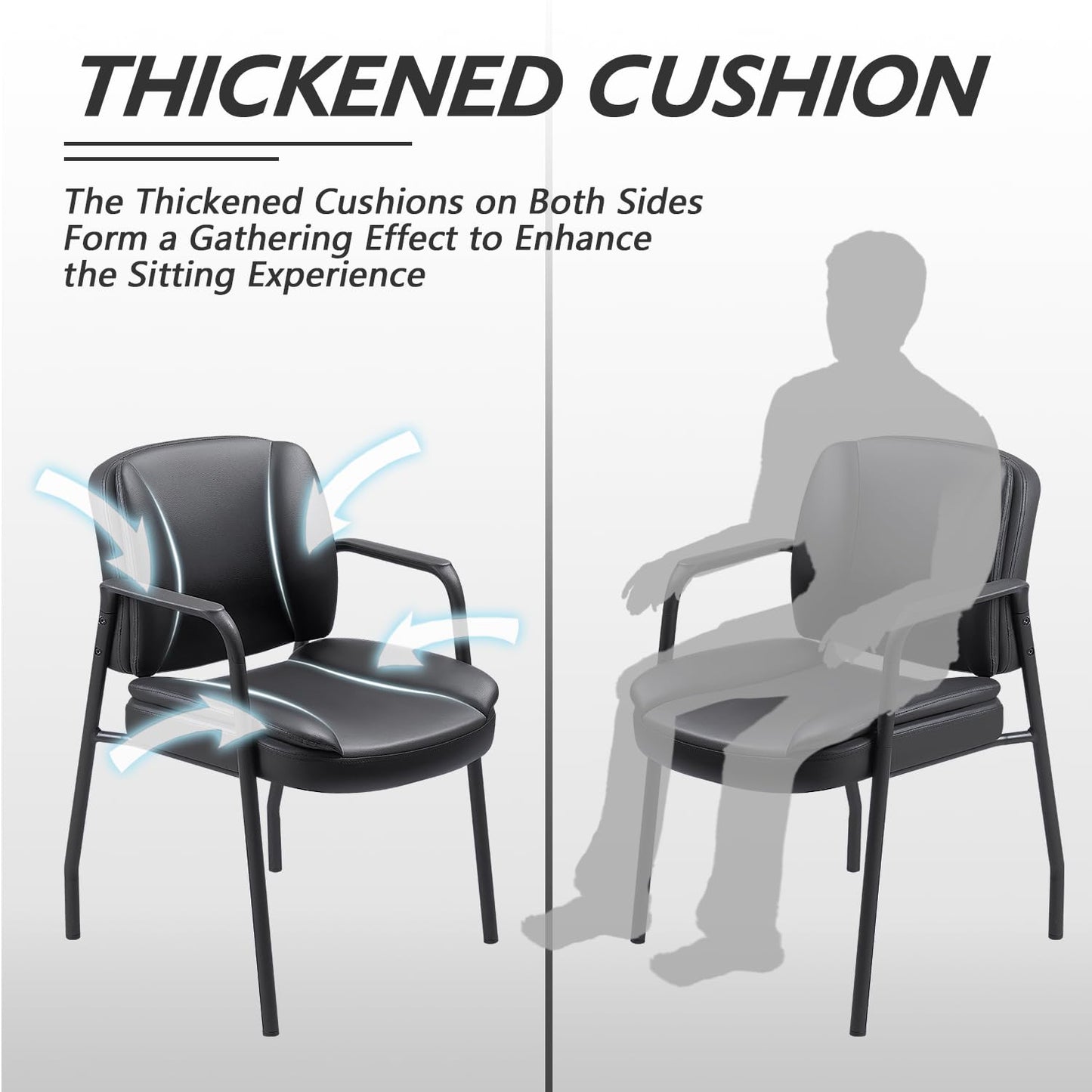 Shahoo PU Leather Reception Chair with Thick Padding, Sturdy Waiting Room Guest Chair for Office Lobby Conference Salon Study Room, Black 2 Pack
