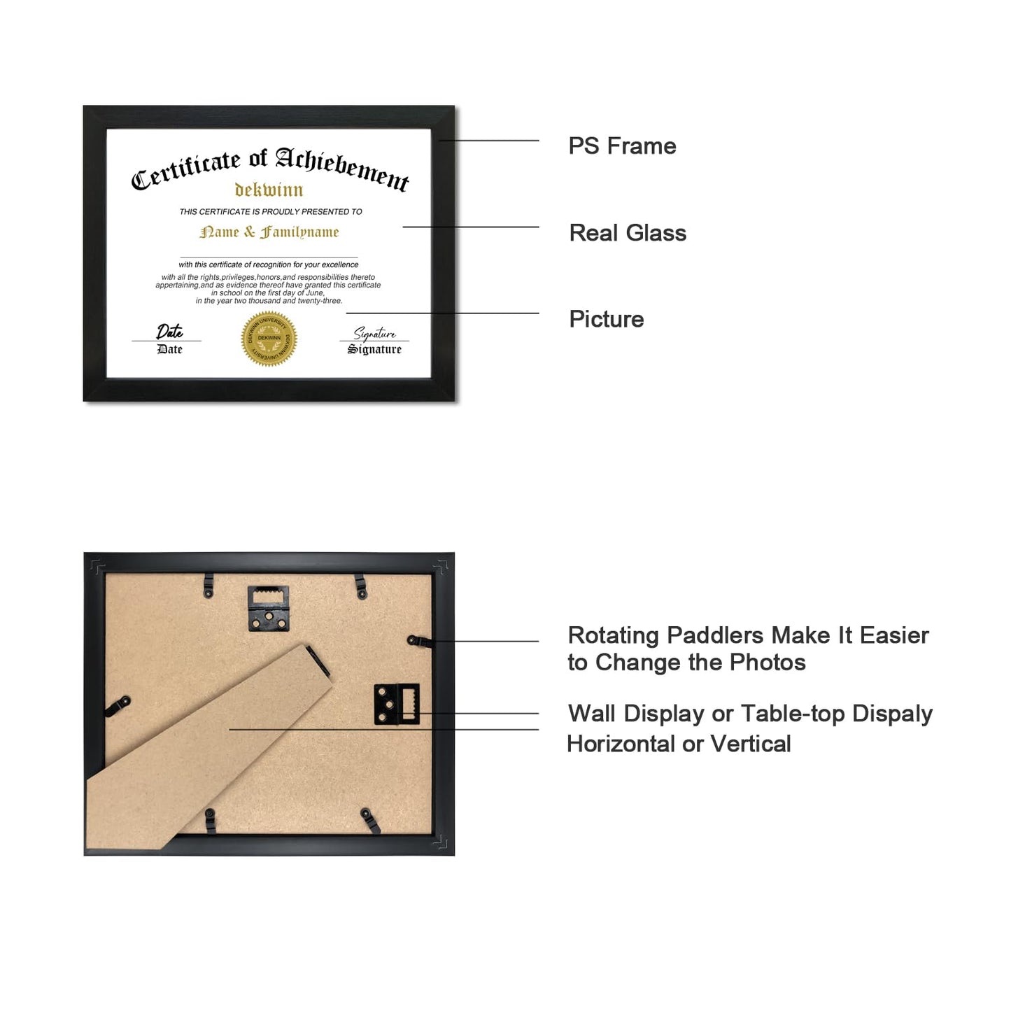 DEKWINN 8.5x11 Diploma Frame Certificate Document Frame Set of 3 with High Definition Glass,Picture Frame for Wall and Tabletop Display in Black
