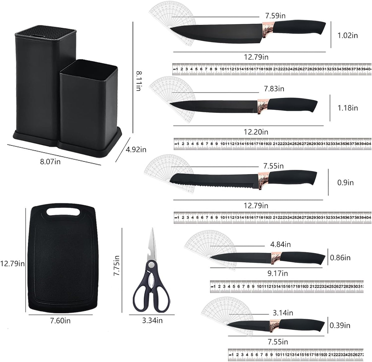 Kitchen Utensils Set & Knife Set with Block, 19 Piece All-in-One Cooking Set, 12 Nonstick Silicone Utensils + 5 Sharp Stainless Steel Chef Knives + Cutting Board, Dishwasher Safe Gift Set (Black)
