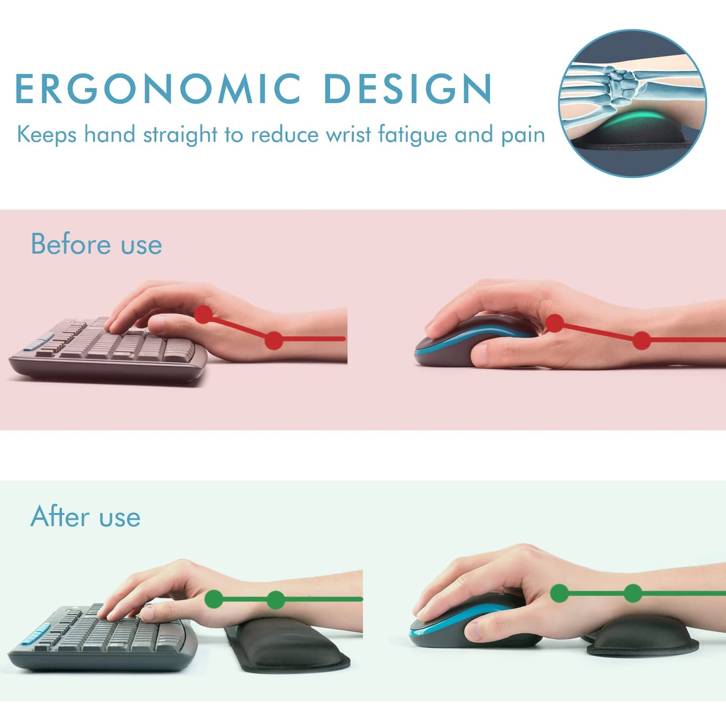VAGAU Premium Keyboard Wrist Rest and Mouse Pad Wrist Support, Ergonomic Memory Foam Set for Office, Laptop, Mac, Computer and Gaming, Comfortable Typing &Wrist Pain Relief (2 Pack)