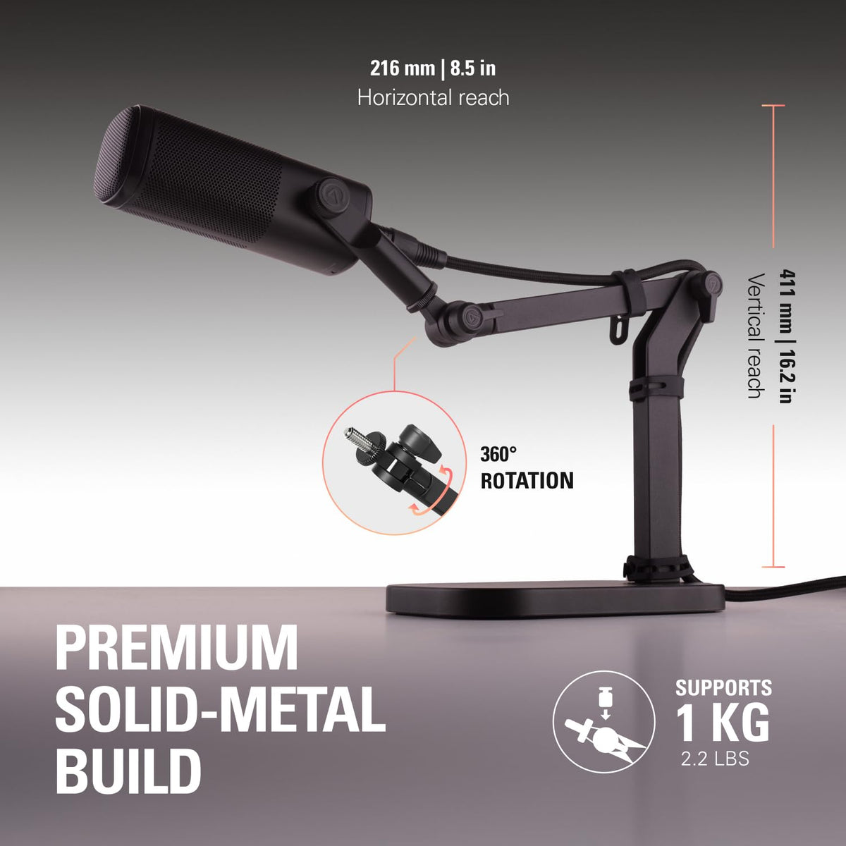 Elgato Wave Desk Stand - Adjustable Mounting Arm for Microphones, Works, HyperX, Rode, Fifine, Shure and More Mics, Compatible 1/4, 3/8 & 5/8 Thread, for Recording/Podcasting/Streaming, Black