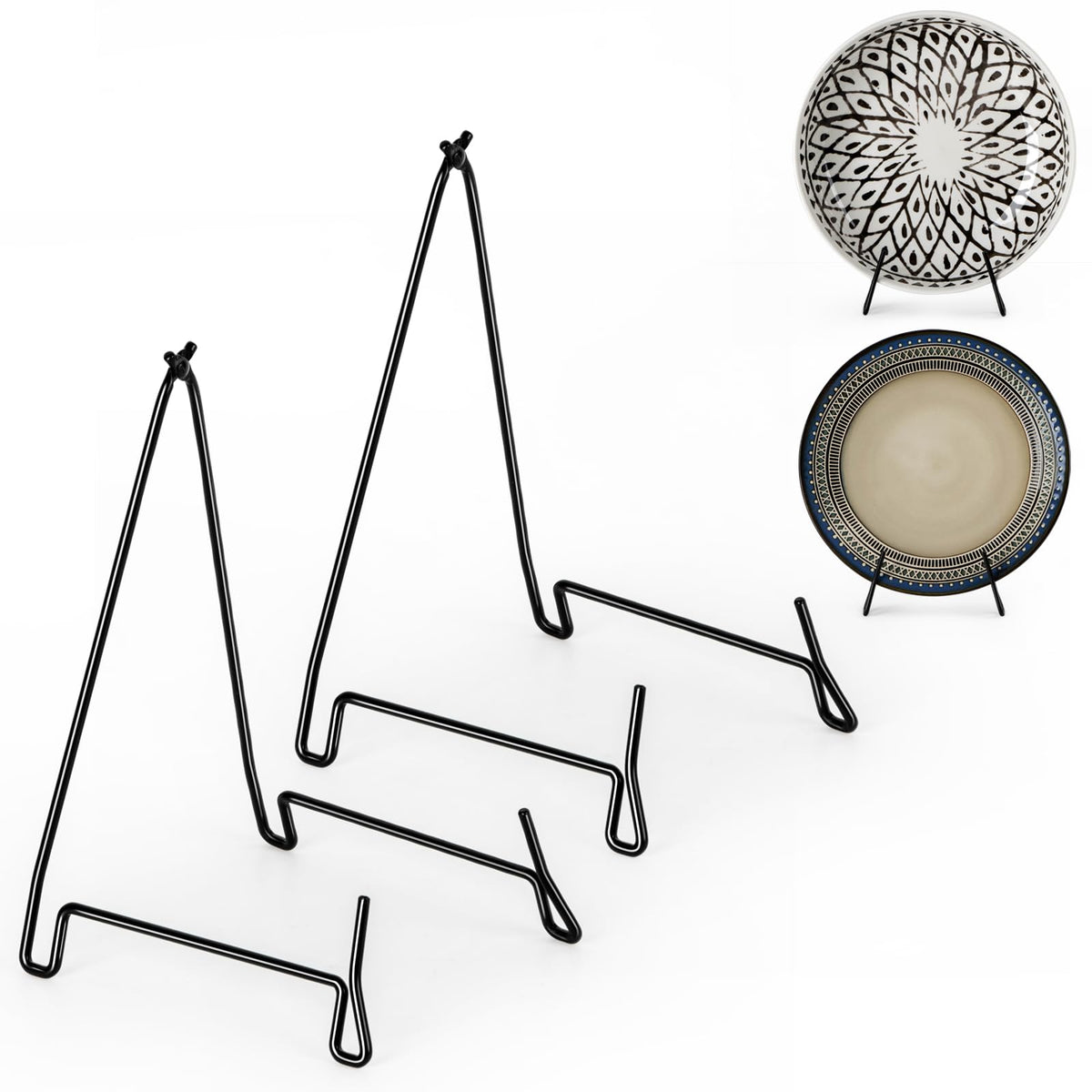 PUERSI 2 Pack Bowl Display Stand, 10 Inch Iron Bowl Holder, Large Plate Stands for Display Large Deep Plates, Platters, Easels, Dishes, Frame, 10" H X 6.2" W X 6.9" D (For Bowls under 5" in Depth)