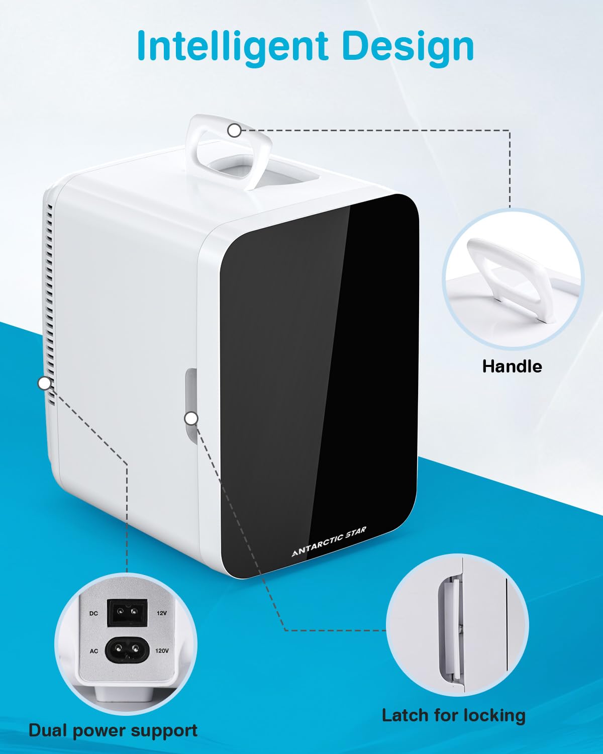 Antarctic Star Compact Mini Fridge, 10L Portable Small Refrigerator, 2.6 Gal Mini Fridge with AC/DC Adapters, Small Cosmetics Cooler for Beverage, Food, Makeup, Bedroom, Office, Dorm, White