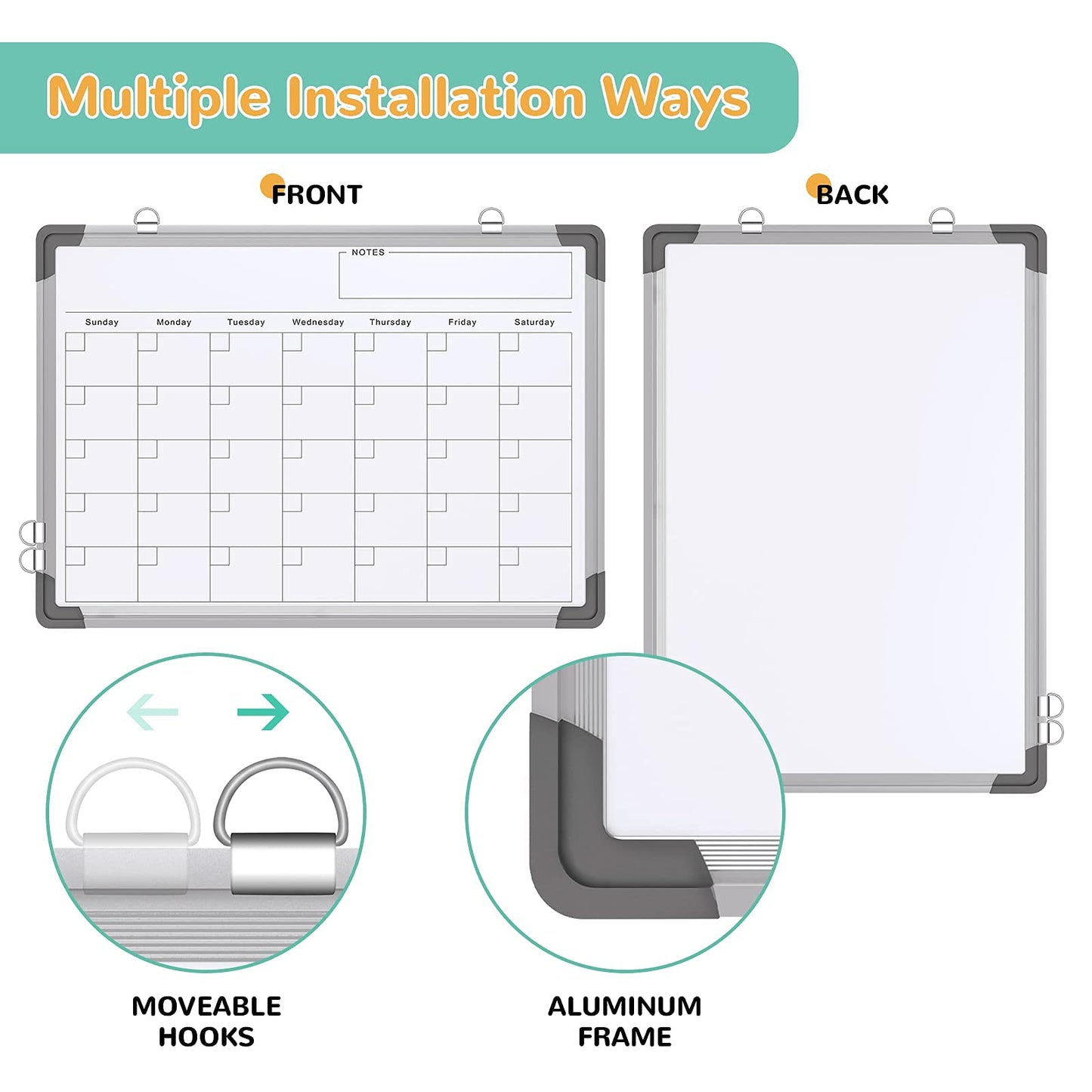 Small Monthly Calendar Dry Erase Whiteboard for Wall, 16" x 12" Magnetic Dry Erase Board, Hanging Double-Sided White Board, Portable Board for Drawing, Kitchen, Planning, Memo, Home, Office